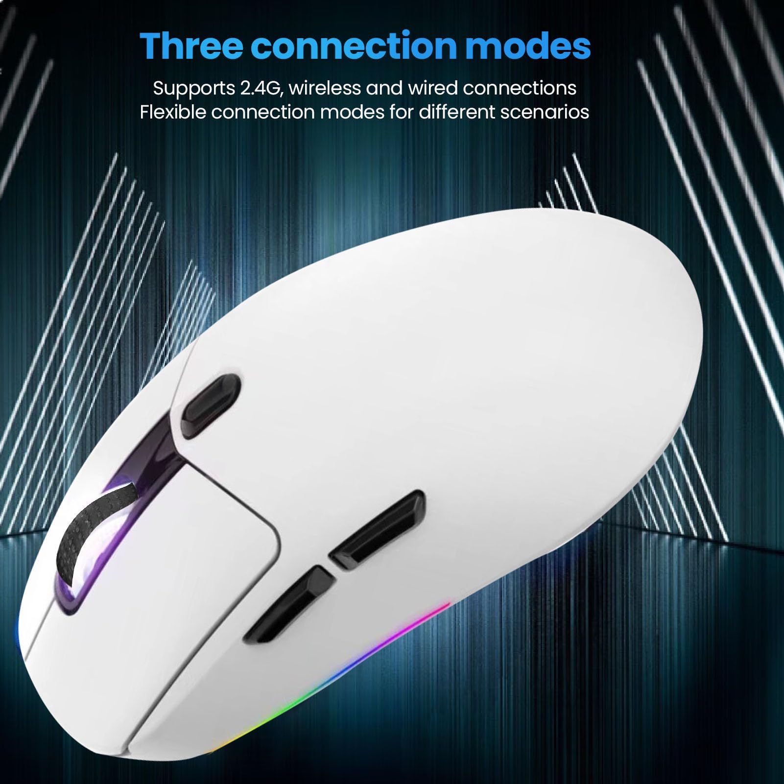 Vikye RGB Gaming Mouse - 2.4G Wireless, Bluetooth & Wired 3-in-1 Modes, 5000 DPI 5-Level Adjustment, Rechargeable Ergonomic Mouse for PC & Laptop Gamers - Perfect for FPS, MOBA & Office Work
