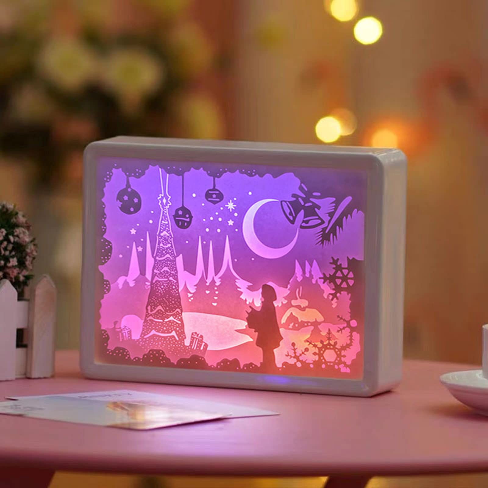 3D Paper Carving Shadow Lamp - Artistic Table Night Light with ABS Light Box | Creative Home Decor, Birthday & Festival Gift Idea | Perfect for Bedroom, Living Room, Office Desk Decorations
