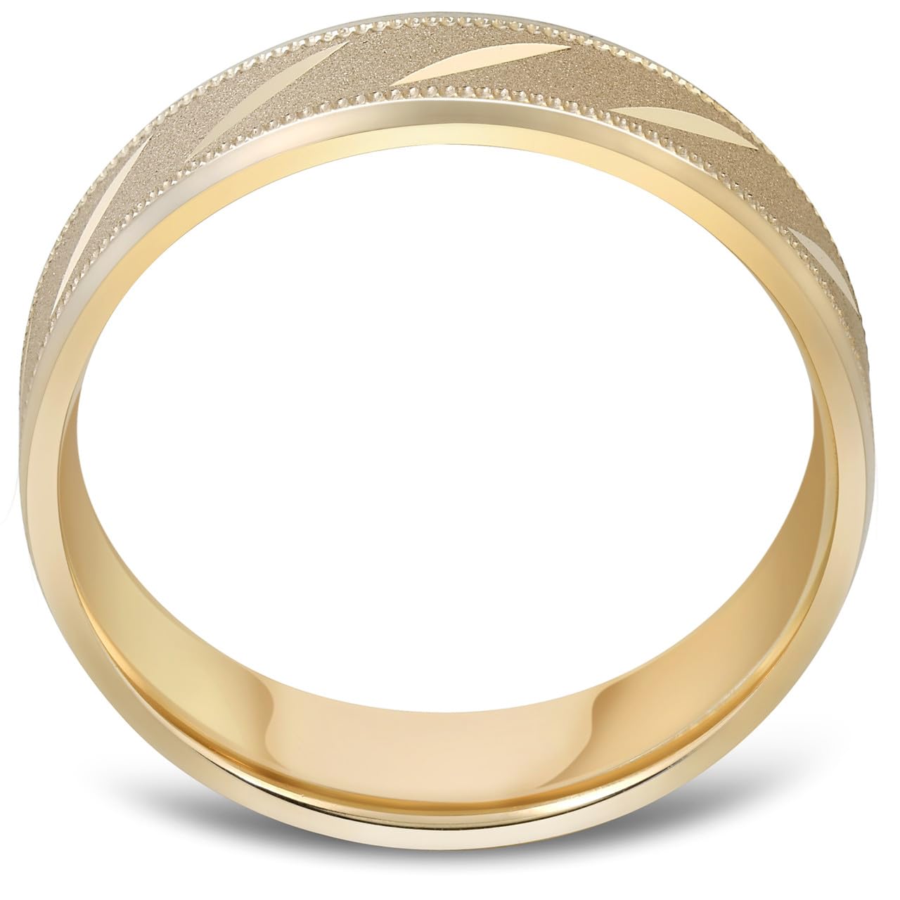 10K Yellow Gold 6MM Brushed Carved Comfort Fit Wedding Band for Men - Perfect for Engagement, Anniversary & Everyday Wear