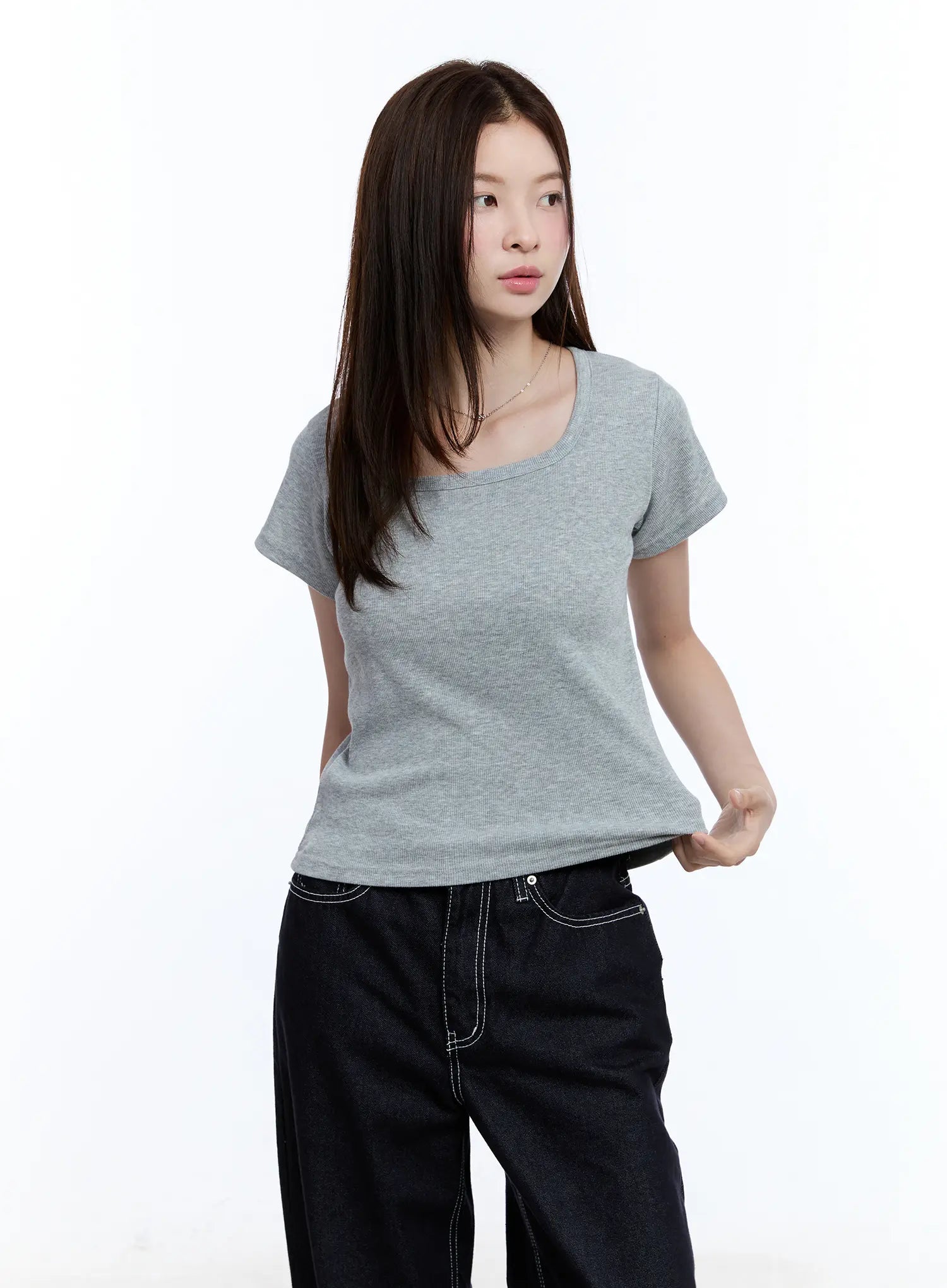 Essential Square Neck Tee for Women - Soft Cotton Basic T-Shirt CU513 | Casual Wear, Layering, Everyday Outfits
