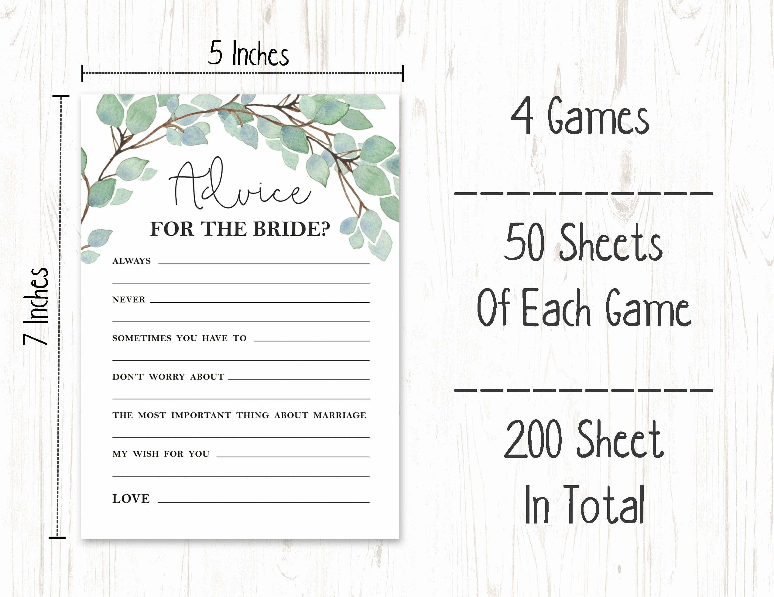 Bachelorette Party Games Set - 4 Fun Bridal Shower Games (50 Sheets Each) | Greenery Theme | Perfect for Wedding Showers & Girls Night Out