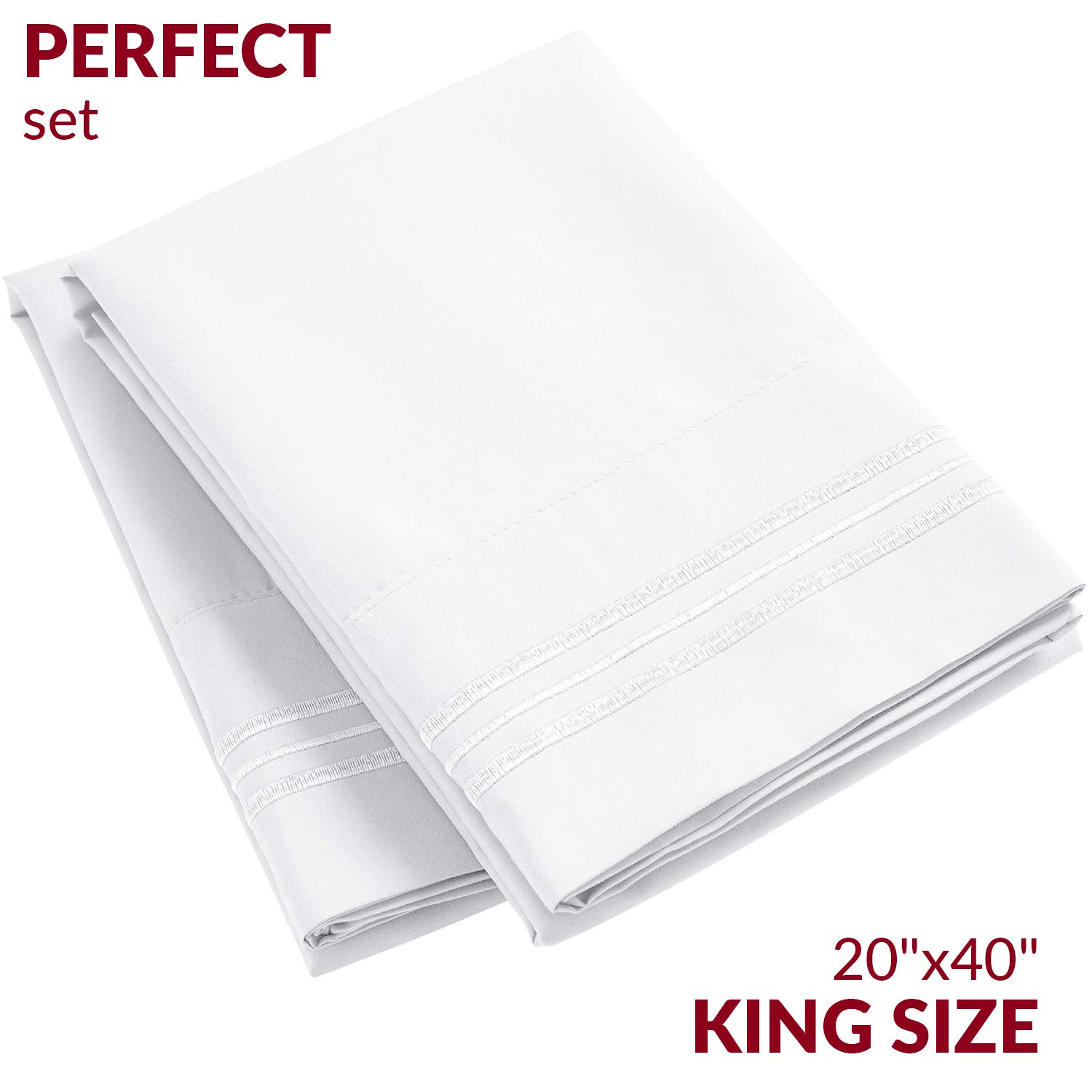Luxury Brushed Microfiber Pillowcase Set - 2 King Size Wrinkle & Fade Resistant Bedding - Soft Breathable Pillow Covers for Hotel Style Comfort (White, 48-Pack) - Perfect for Home, Guest Rooms & Airbnb Stays