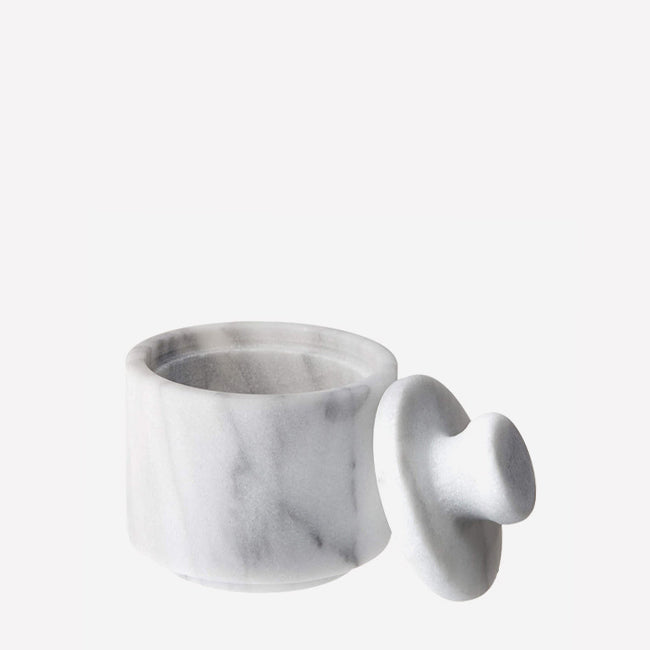 Fox Run White Marble Salt Cellar with Lid - Elegant Tabletop Salt Keeper for Kitchen, Dining Room & Restaurant Use