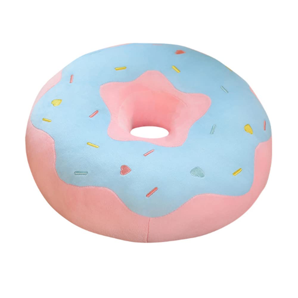 YUDONG 16-inch Round Donut Pillow - Soft Plush Cushion for Couch, Chair, Floor & Sofa - Funny Food Stuffed Decor Seat Pad (Blue & Pink) - Perfect for Home Decor, Kids Playroom, Office Break Room & Cozy Reading Nook