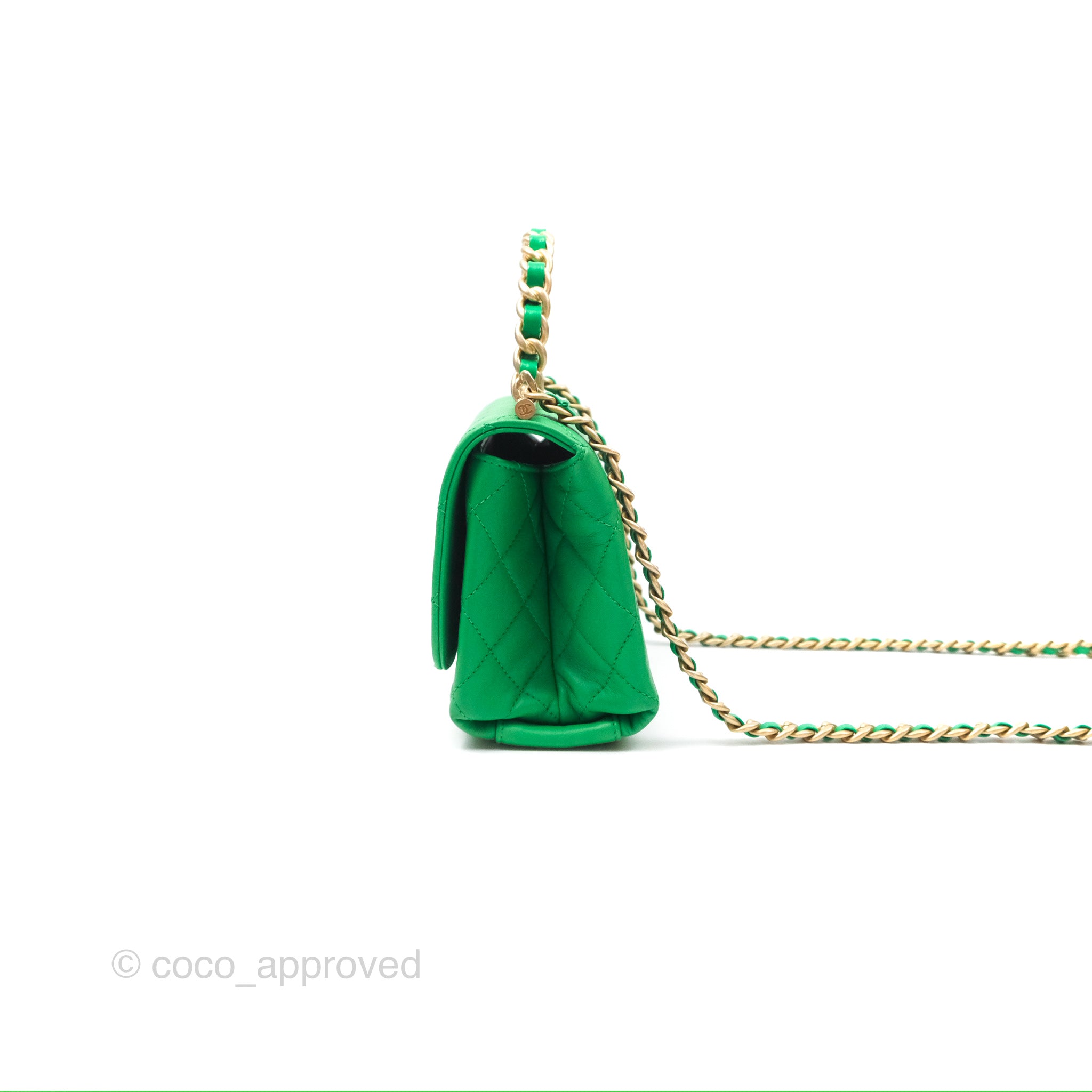 Chanel CC Quilted Flap Bag With Top Handle - Green Calfskin Leather Crossbody Bag with Gold Hardware | Luxury Designer Handbag for Women, Perfect for Date Night & Special Occasions