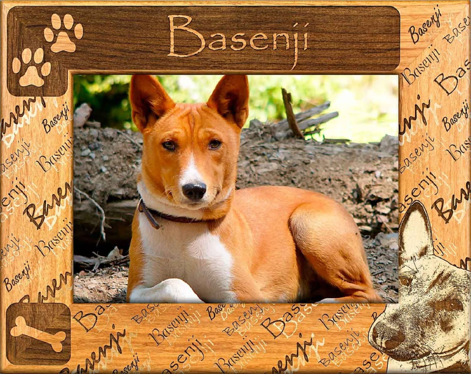 Basenji Laser Engraved Wood Picture Frame 5x7 Inches - Handcrafted Personalized Pet Photo Display for Home & Office Decor