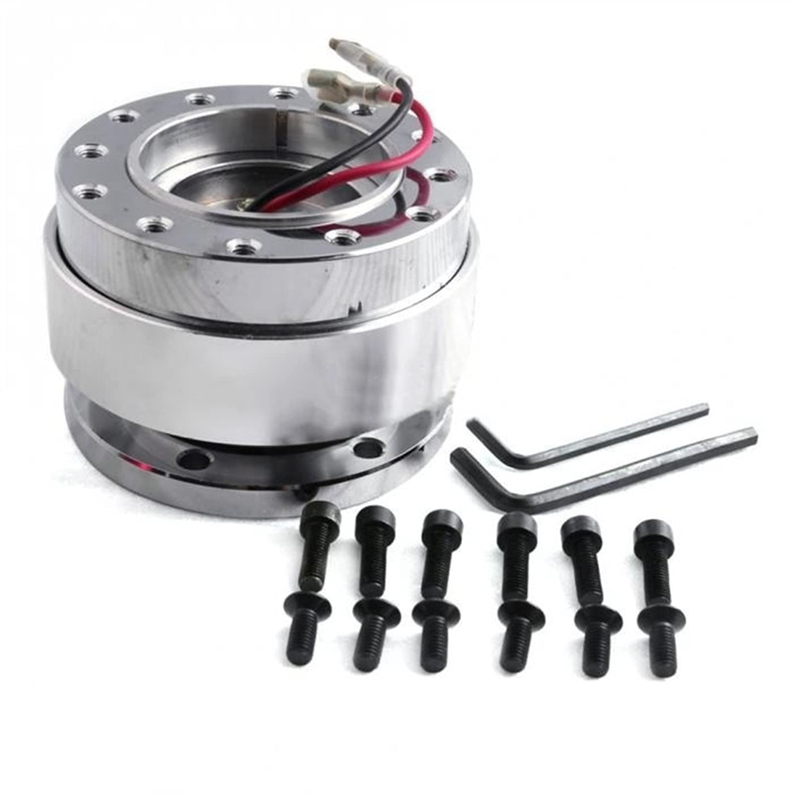 High-Performance 6-Hole Aluminum Racing Steering Wheel with Quick Release Snap-Off Hub Adapter - Silver | Perfect for Drift, Track & Street Racing | Universal Fit for Most Sports Cars