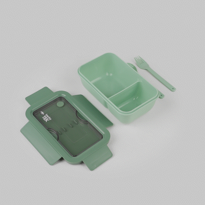 Bento Tek 29 oz Green Lunch Box - BPA Free, Microwave Safe, Leak-Proof Food Container with Fork & Spoon - 7.75