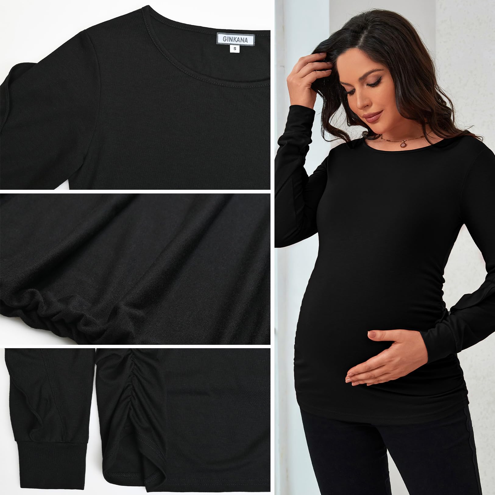 **GINKANA Maternity Tops - Ruffle Long Sleeve Pregnancy Shirts for Women, Cute & Comfortable Maternity Blouses for Baby Shower, Casual Wear & Everyday Outfits**