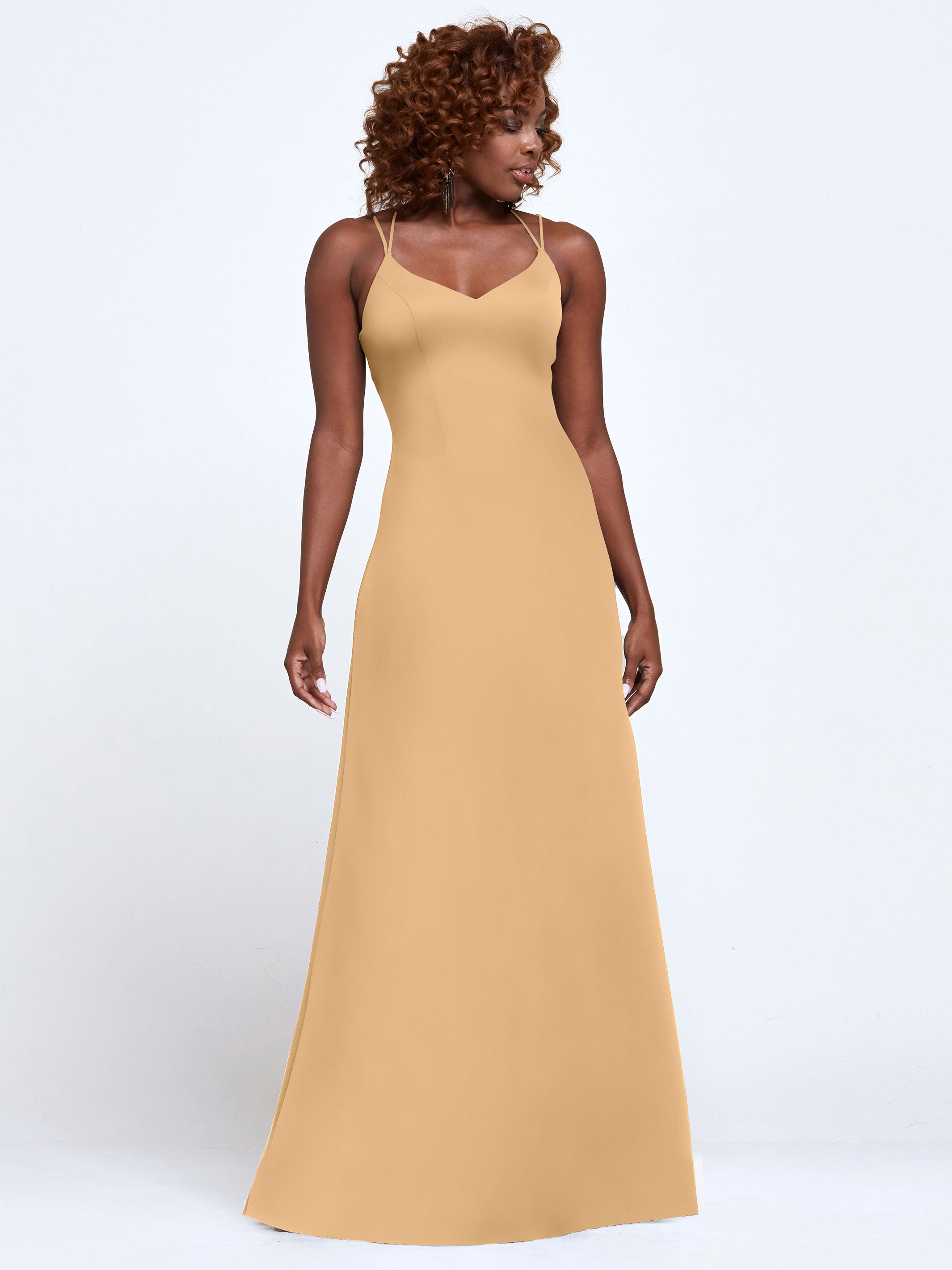 Elegant 83045 Double Knit A-Line Bridesmaid Dress with Adjustable Spaghetti Straps - Perfect for Weddings, Formal Events & Special Occasions