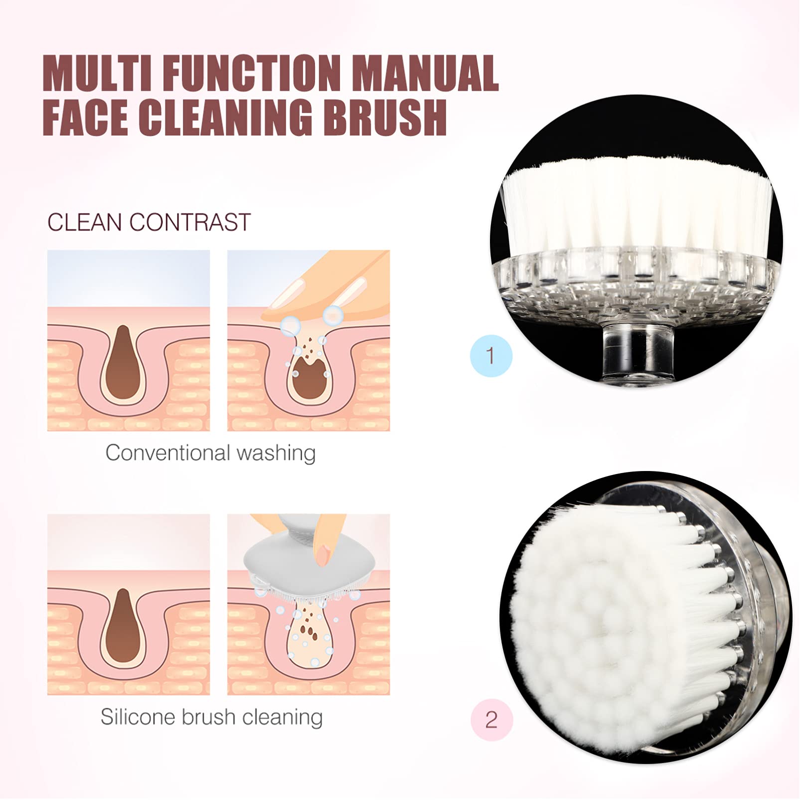 DOITOOL 3-Pack Manual Face Cleansing Brush Set - Exfoliating & Makeup Removal Scrubber for Deep Cleaning, Blackheads & Dead Skin - Gentle PP Material (White) - Perfect for Daily Skincare & Travel