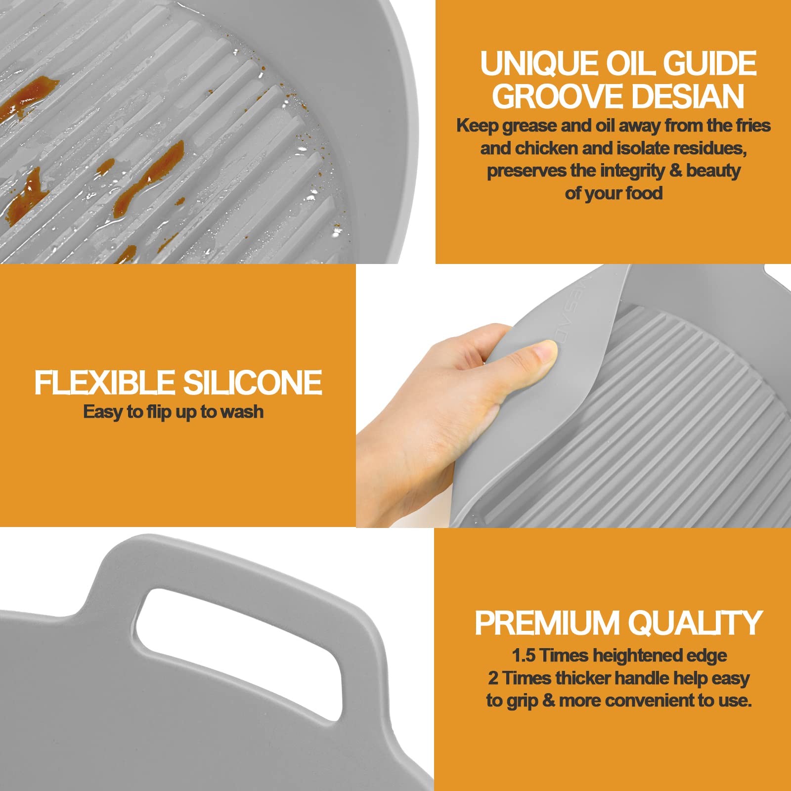 Reusable Silicone Air Fryer Liners - 9 Inch Heat Resistant, Food Safe Bowl for Ninja Foodi, Microwave, Coffee Maker & Blender (2-Pack, Grey) - Perfect for Baking, Roasting & Meal Prep