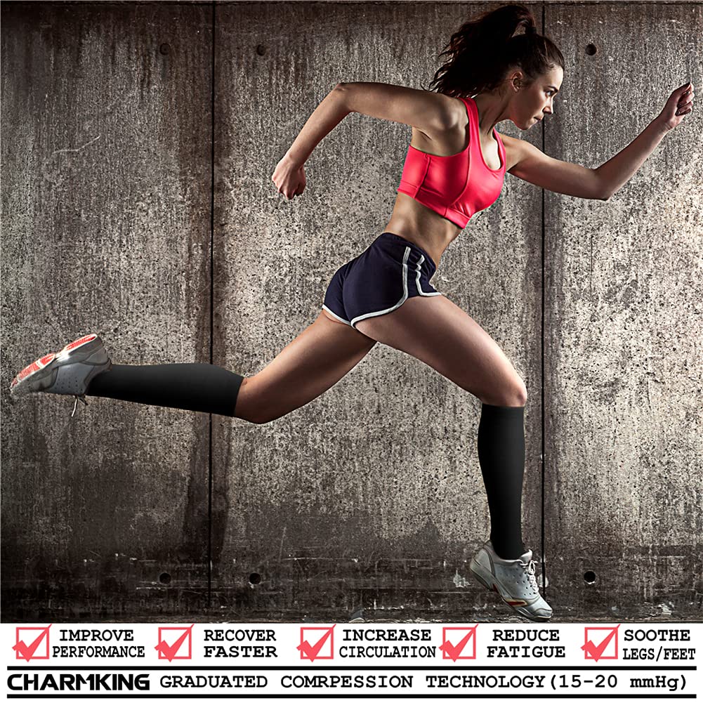 CHARMKING 15-20 mmHg Compression Socks for Women & Men - Best Support for Running, Cycling & Athletic Performance (3 Pairs) - Improve Blood Circulation & Reduce Swelling - Perfect for Travel, Workouts & Recovery