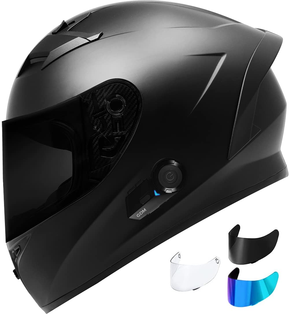 Bluetooth Motorcycle Helmet with Interchangeable Clear, Tinted & Iridium Visors - Wireless Communication & UV Protection for Riders - Perfect for Commuting, Touring & Adventure Riding