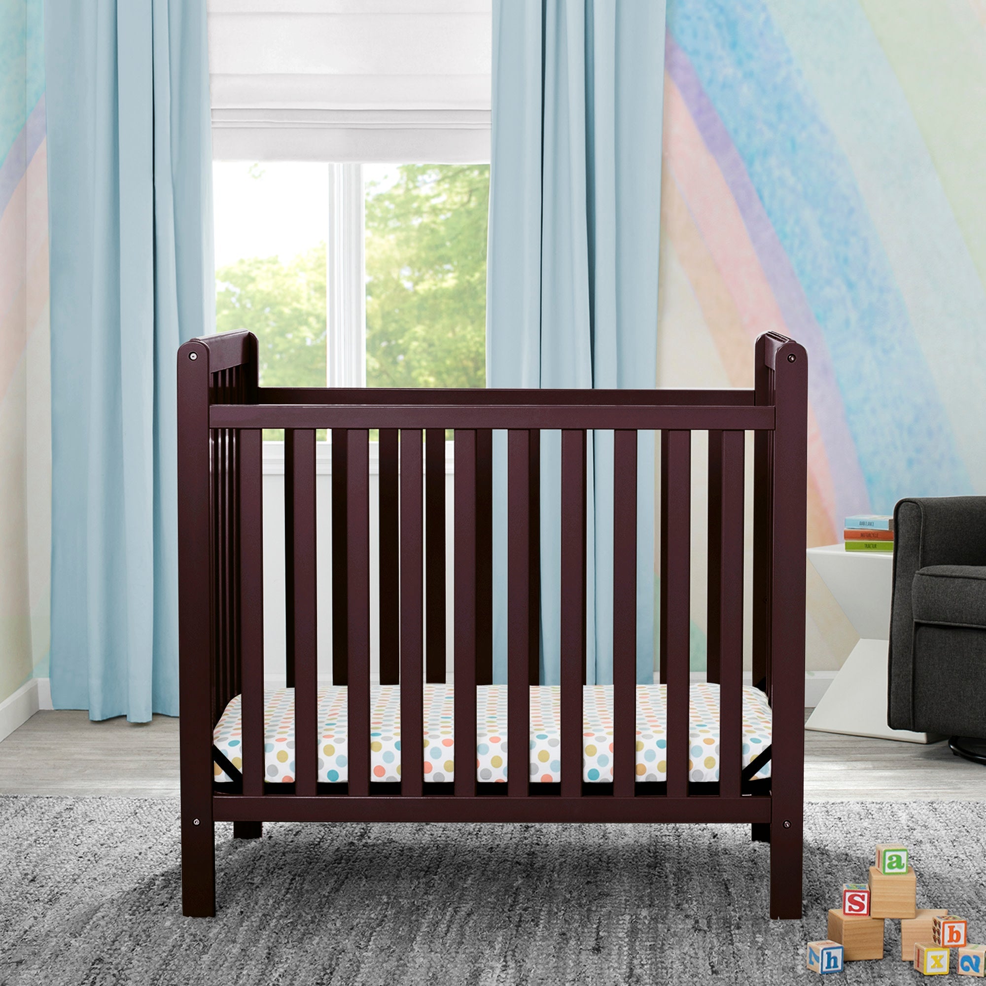 Classic Mini Crib with 2.75 Inch Mattress - Convertible to Twin Bed | Perfect for Nursery, Small Spaces & Growing Toddlers