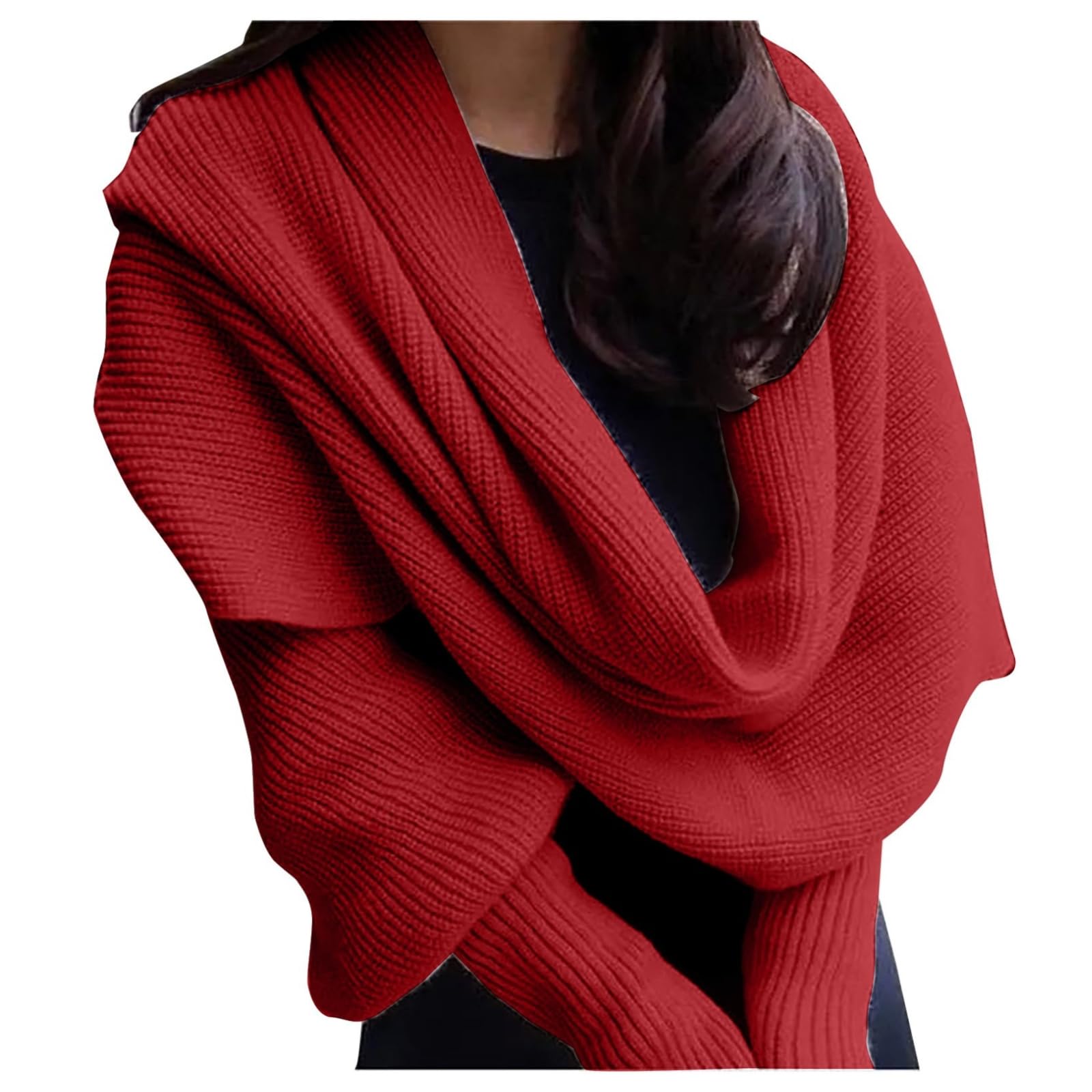 2024 Women's Chunky Knit Sweater Scarf with Sleeves - Warm Winter Cable Wrap Shawl - Black Friday Deals & Clearance - Perfect for Cold Weather Outfits, Holiday Gifts and Cozy Indoor Wear