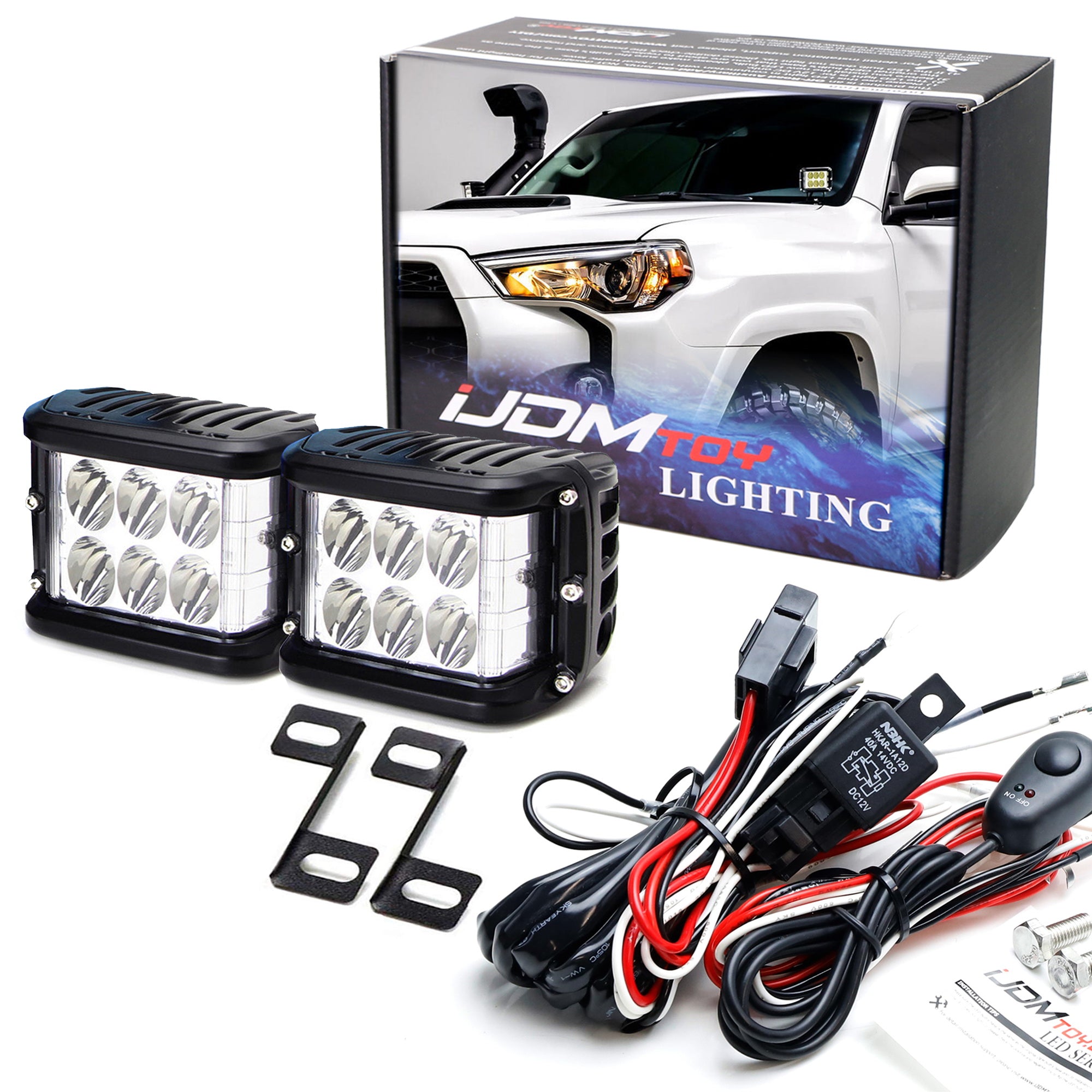 36W White LED A-Pillar SS Pod Light Kit with Amber Strobe for 2014-2022 Toyota 4Runner - Off-Road Lighting for Night Driving & Emergency Signaling
