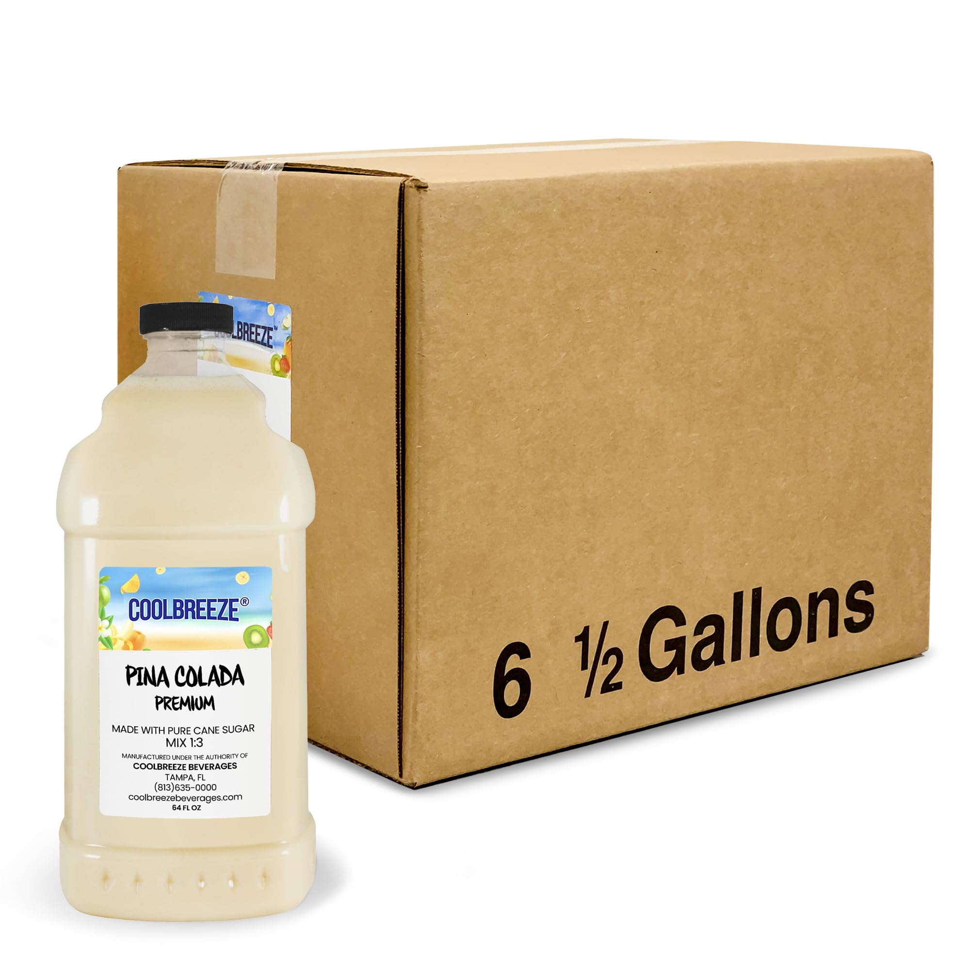 Premium Pina Colada Frozen Drink Mix - Ready to Use Coolbreeze® Beverages (Case of Six 1/2 Gallon Bottles) for Parties, BBQs & Summer Refreshments