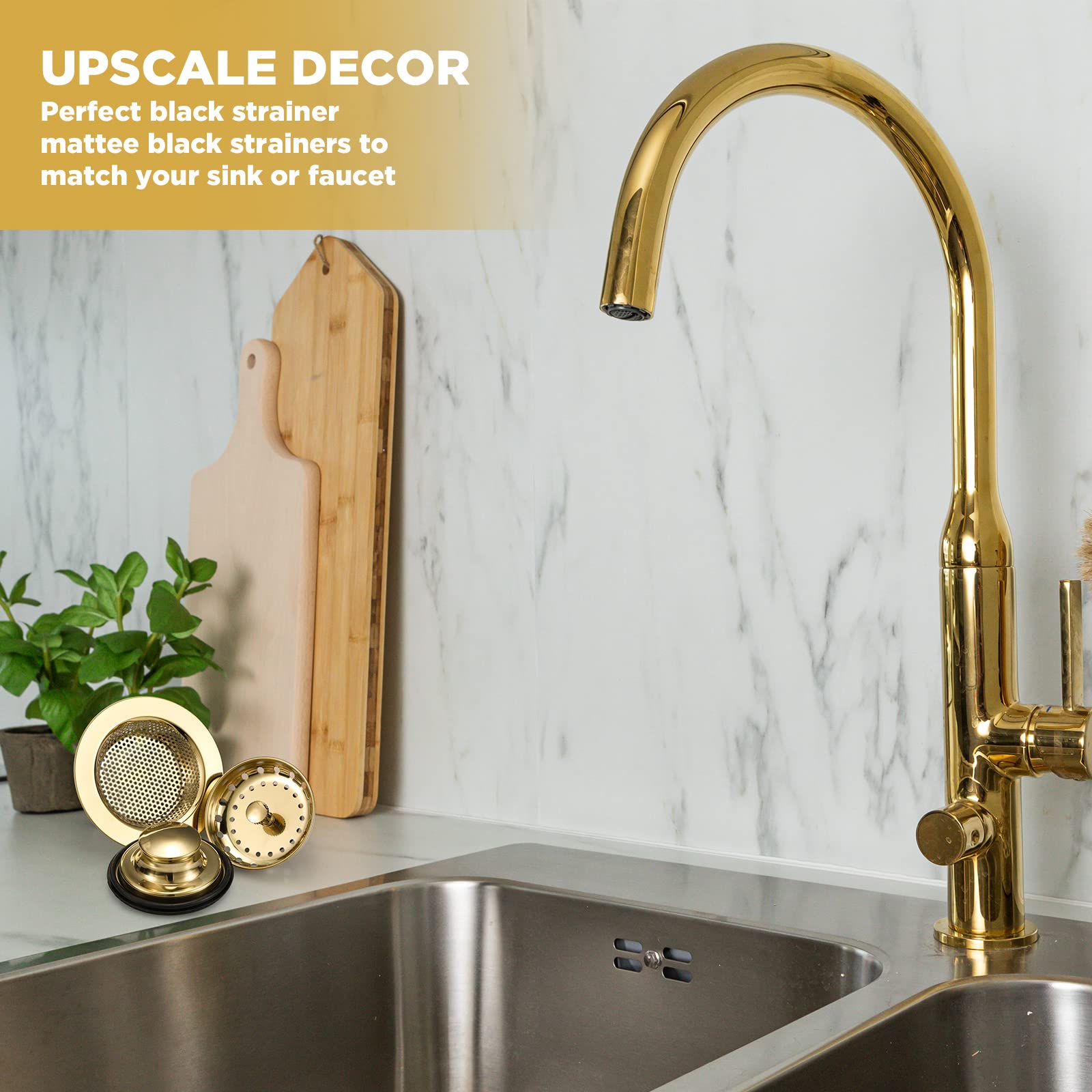 3-Pack Stainless Steel Kitchen Sink Drain Strainer & Stopper with Handle - Universal Anti-Clog Garbage Disposal Plug, Sink Filter Sieve Basket (Light Gold) - Perfect for Kitchen, Bathroom, RV & Camper Use