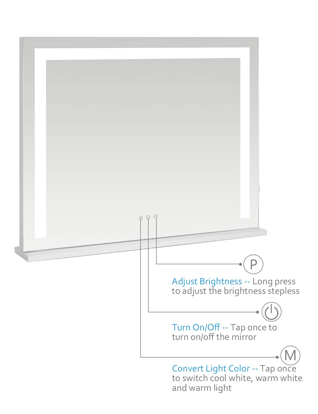 iCREAT Hollywood Vanity Mirror with LED Strip Lights - 27.56x22.24 Inch Lighted Makeup Mirror with Smart Touch Control, Wall Mount or Tabletop Dressing Mirror (White) - Perfect for Home Beauty Salon, Bedroom Makeup Station & Professional Cosmetics Application