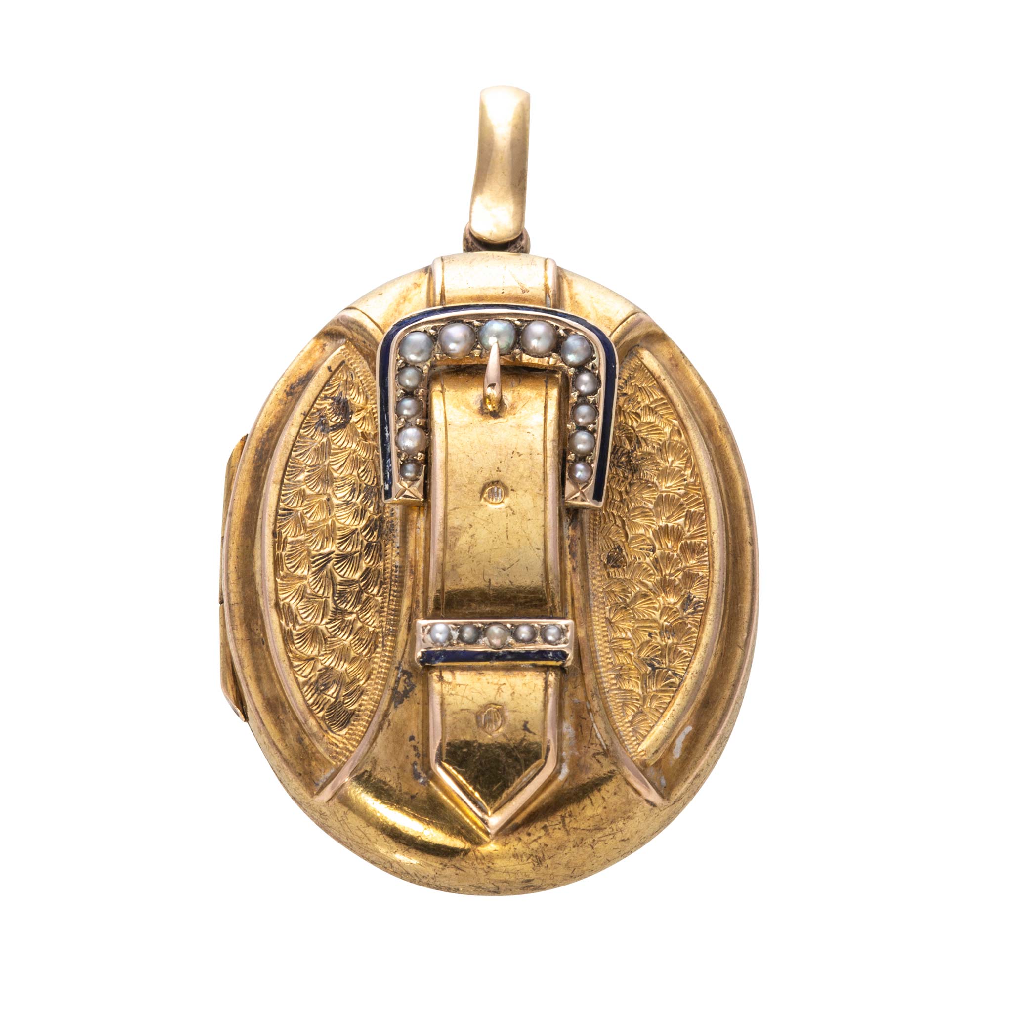 Victorian Style 18K Gold Front and Back Buckle Locket Pendant Necklace - Elegant Antique Jewelry for Women, Perfect for Weddings, Anniversaries & Special Occasions
