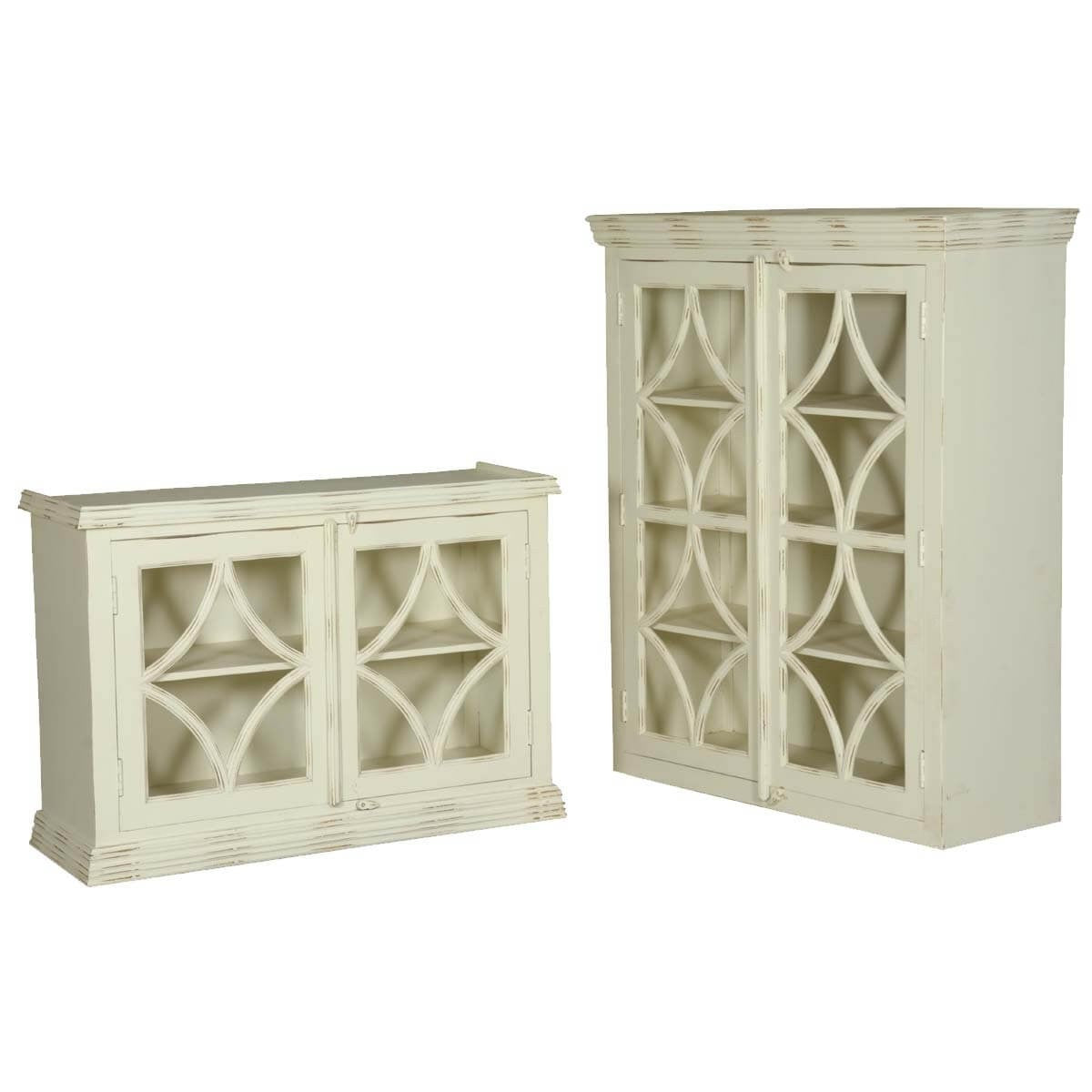 French Arched Diamonds Solid Mango Wood Display Cabinet Armoire With Shelves - Elegant Storage for Living Room, Dining Room & Bedroom Decor