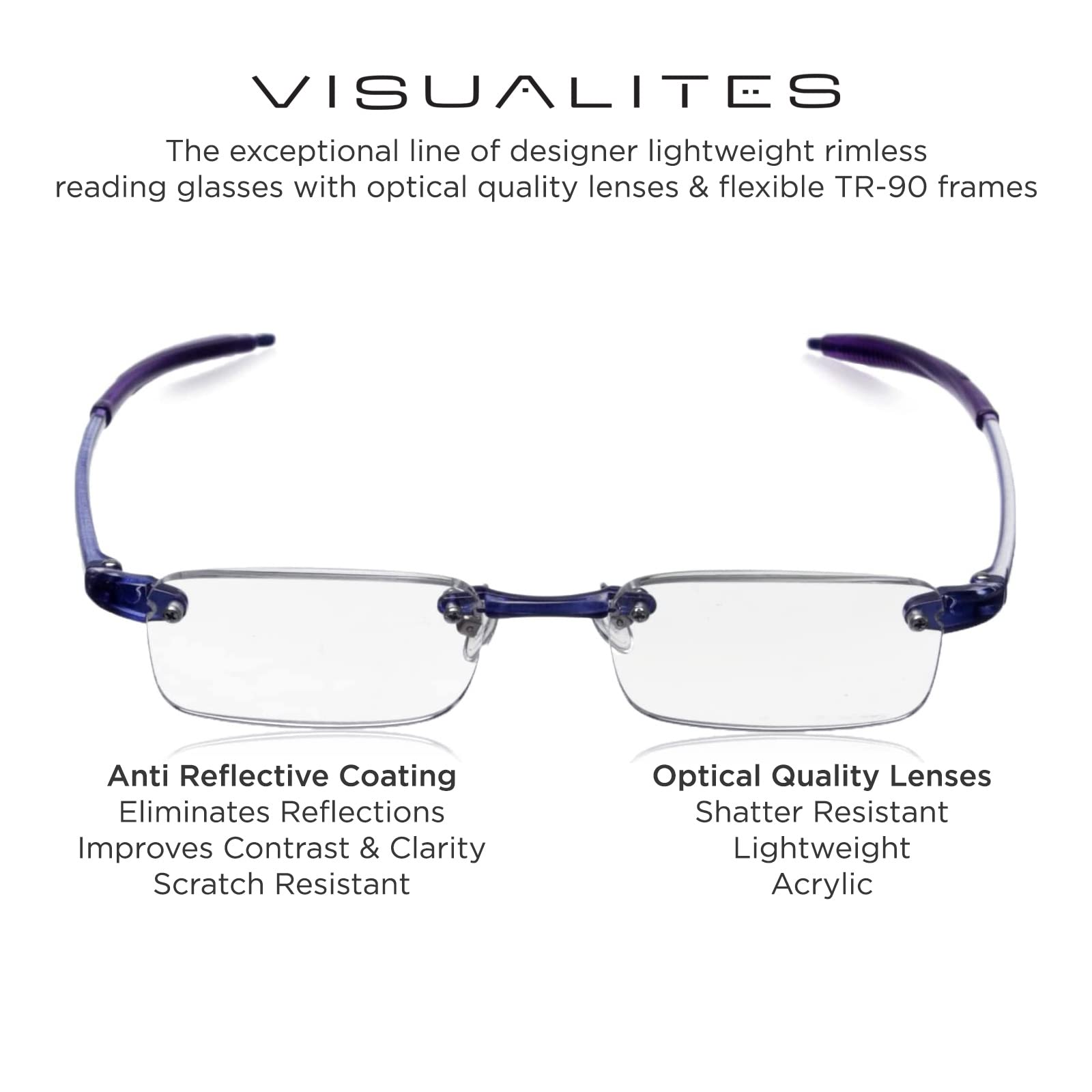 Lightweight Rimless Reading Glasses for Men & Women - VIS 1 Model - Perfect for Reading, Computer Work & Daily Use