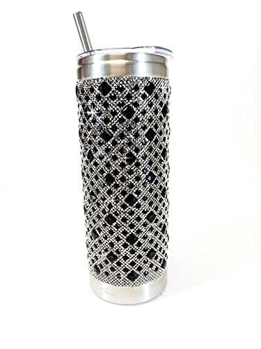 Royal Ice Tumbler with Straw & Lid - 20oz Stainless Steel Vacuum Insulated Cup - Keeps Drinks Cold 24 Hours - Perfect for Coffee, Iced Tea & Cocktails - Black Diamond Design - Great Gift for Office, Travel & Outdoor Activities