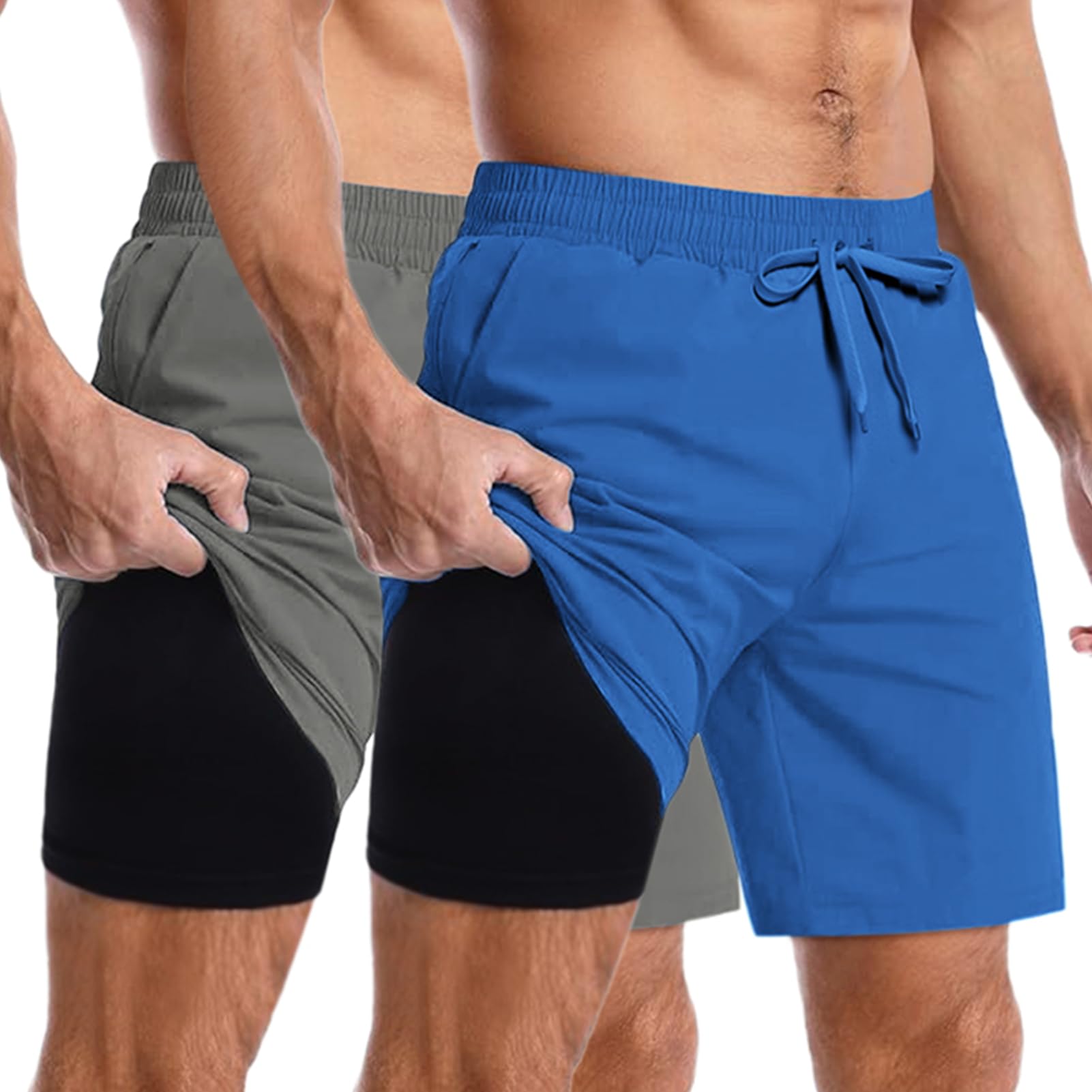 COOFANDY Men's 2-in-1 Running Shorts with Pockets - Quick Dry Athletic Gym Shorts for Workout & Training - 2 Pack Comfortable Sports Shorts for Running, Basketball, Yoga & Outdoor Activities