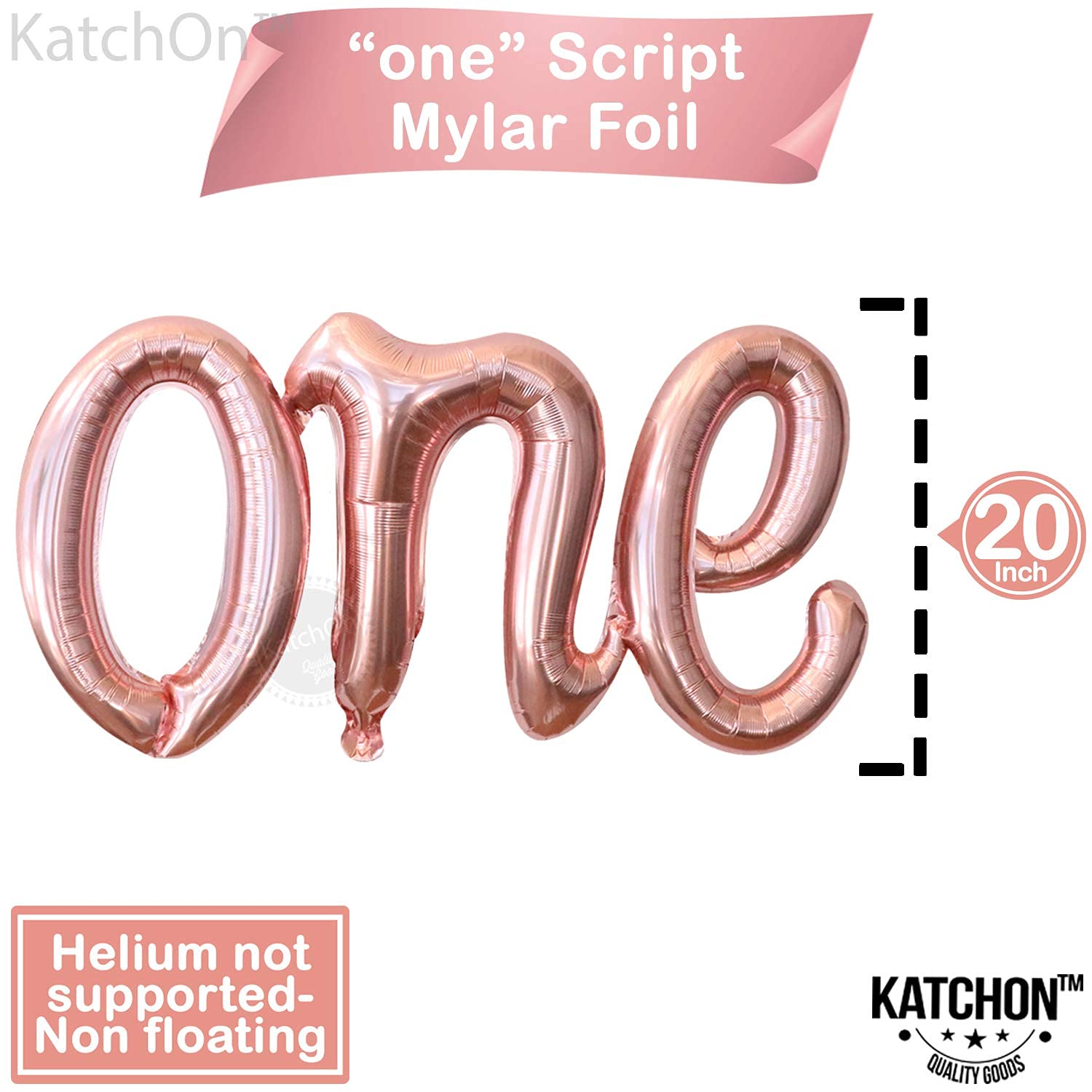 KatchOn 20 Inch Rose Gold 'One' Foil Balloon Letters - First Birthday Decorations for Girls | Sweet Peach Themed Party Supplies | Perfect for 1st Birthday Parties, Baby Showers & Gender Reveals