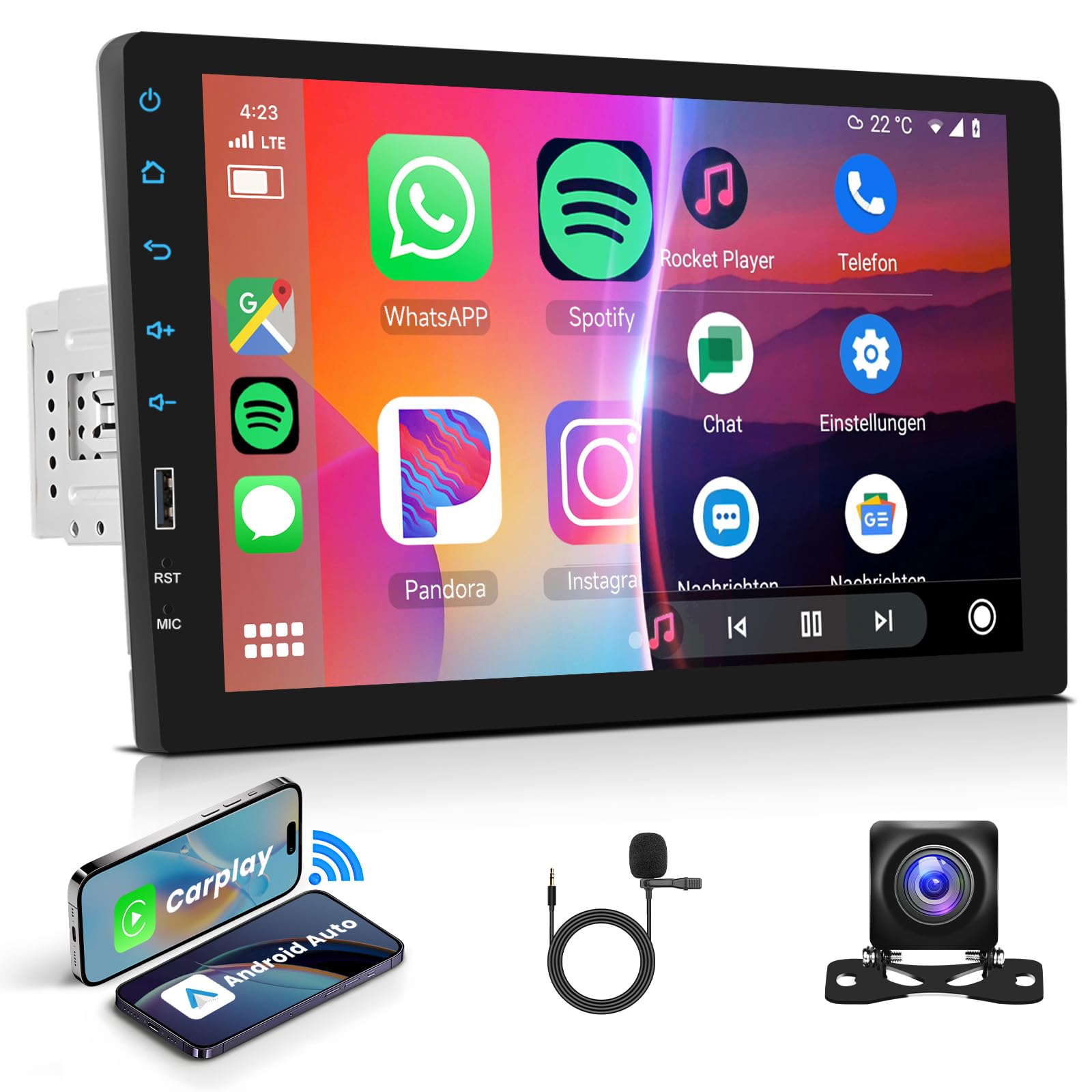 Hodozzy 9 Inch Single Din Car Stereo with Wireless CarPlay & Android Auto - Touch Screen Bluetooth Head Unit, FM Radio, USB, EQ, MirrorLink + Backup Camera | Perfect for Hands-Free Calling, Music Streaming & Safe Parking