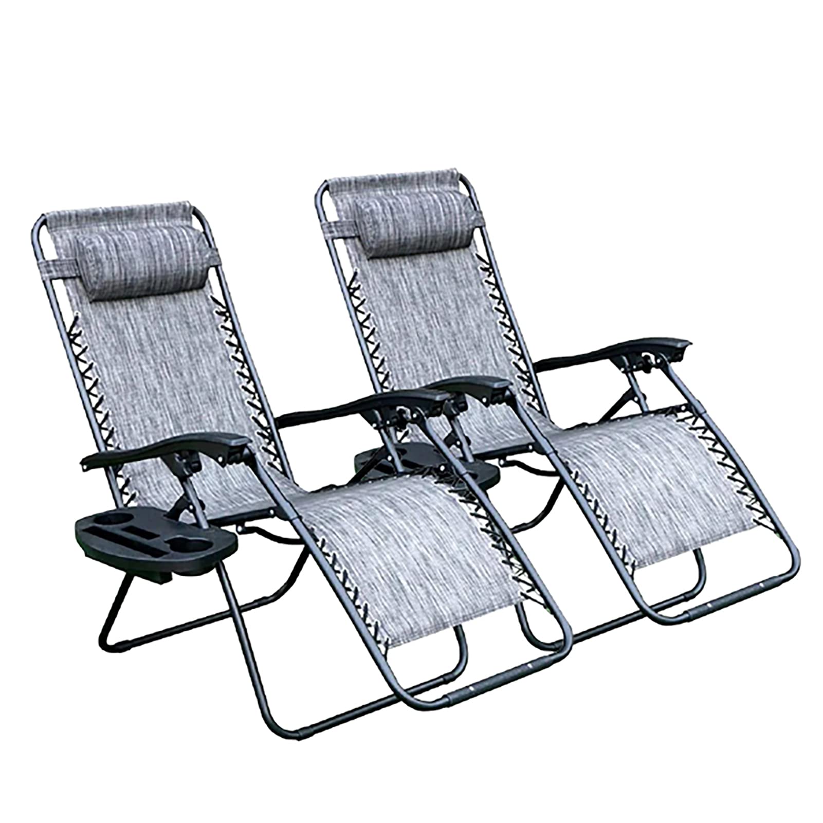 2 Pack Adjustable Zero Gravity Recliner Chairs with Pillow & Cup Holders - 330LBS Capacity Folding Lounge Chairs for Outdoor, Patio, Beach, Camping & Backyard Relaxation