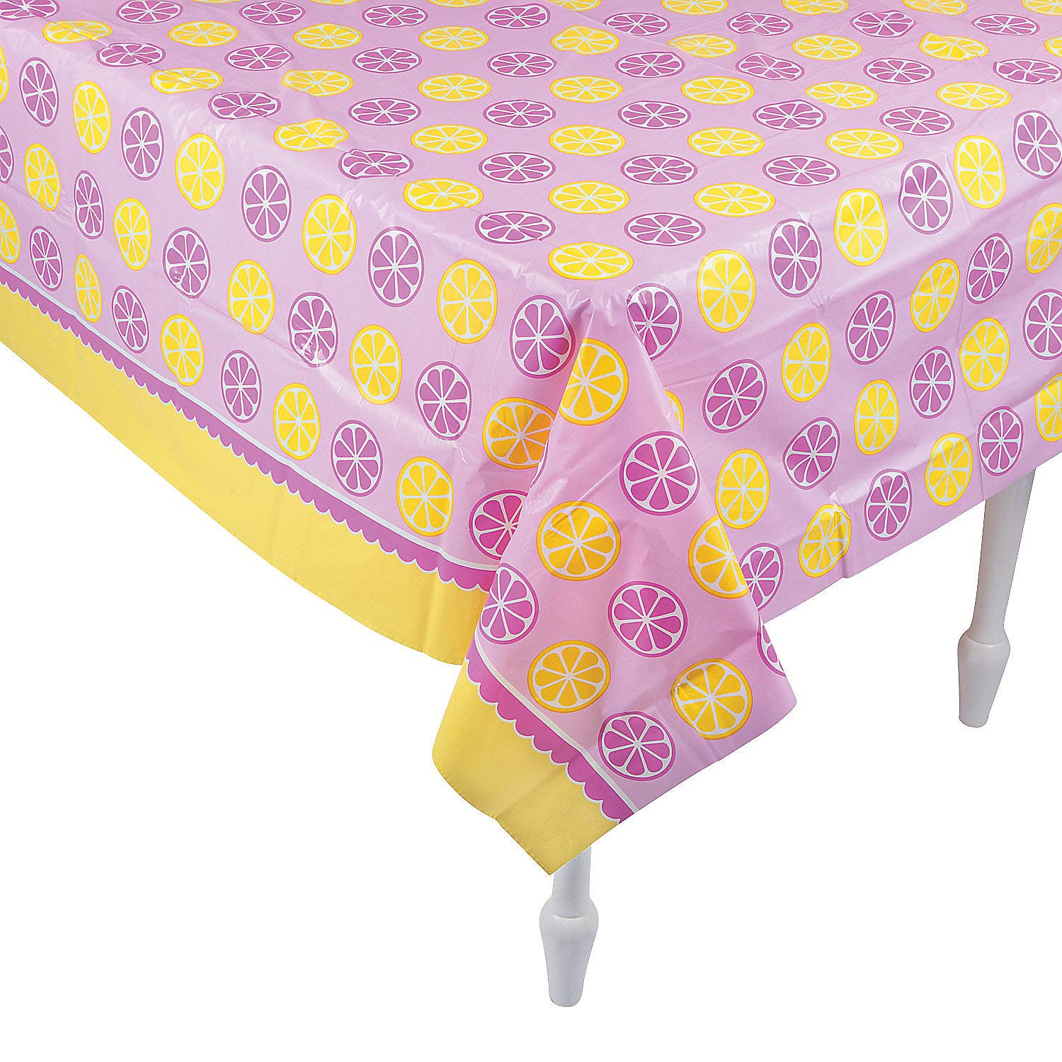 Fun Express Lemonade Stand Party Tablecloth - Disposable Plastic Table Cover for Kids Birthday, Baby Shower & Summer Parties - Perfect for Outdoor Picnics & Backyard Celebrations