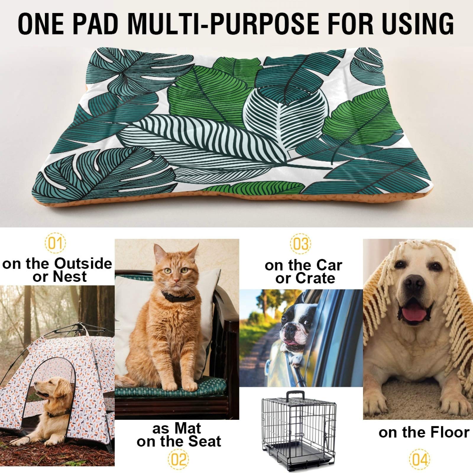 Tropical Leaves Print Rectangle Pet Bed - Ultra Soft & Comfortable Calming Dog Bed for Small & Medium Dogs & Cats, 24x18 Inch - Perfect for Living Room, Bedroom & Pet Travel