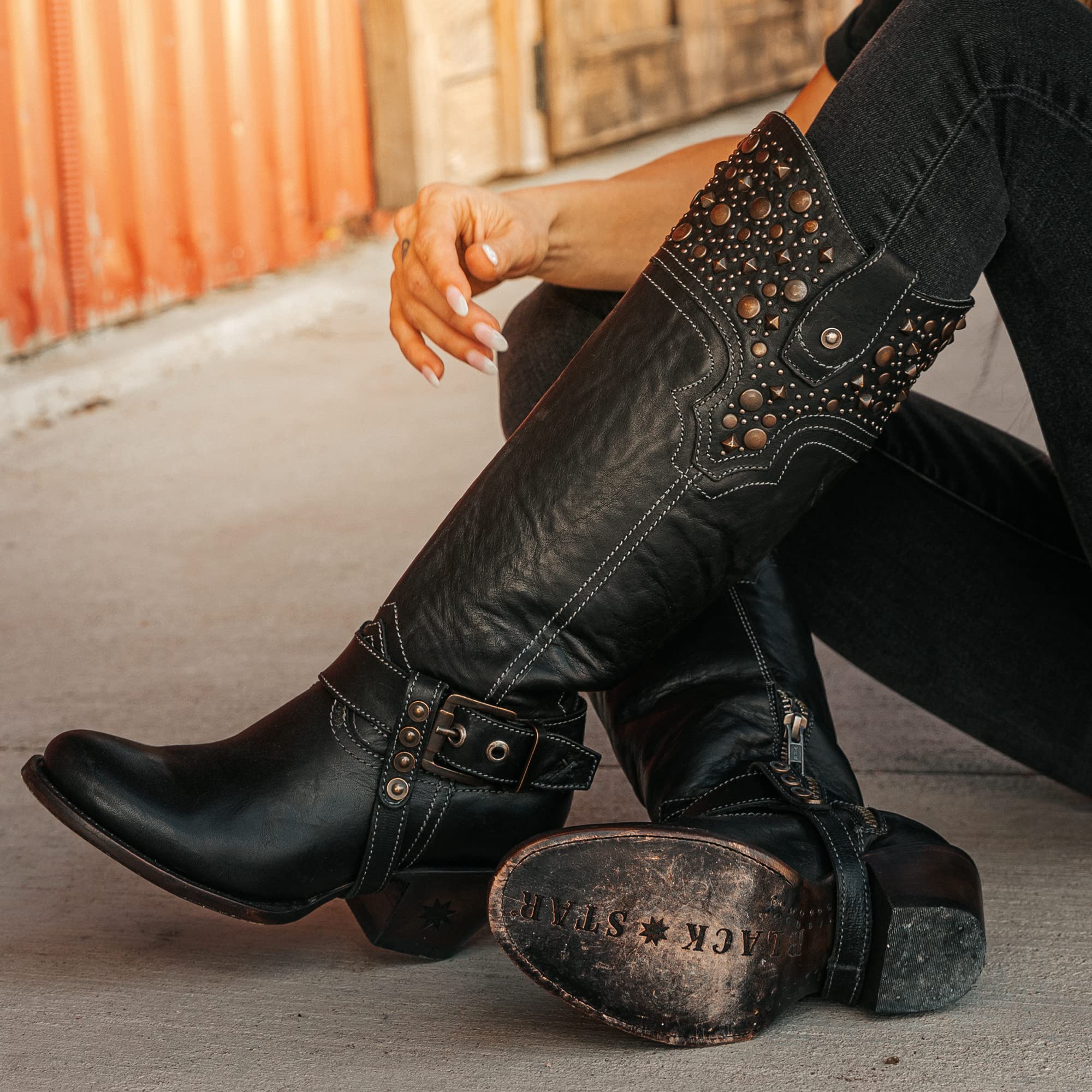 Black Star Women's Levelland Western Knee High Boots - 15” Full-Grain Leather Vamp & Shaft, CellSole® Cushioned Footbeds, Leather Lined Interior | Perfect for Country Dancing, Rodeos & Western Fashion
