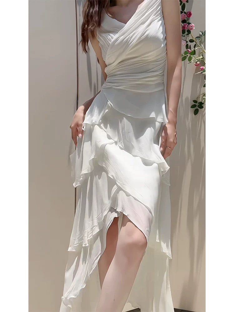Elegant A-Line Ruffle Tiered Wedding Dress - Chiffon Prom Gown J5619 for Brides, Bridesmaids & Formal Events | Perfect for Beach Weddings, Evening Balls & Special Occasions