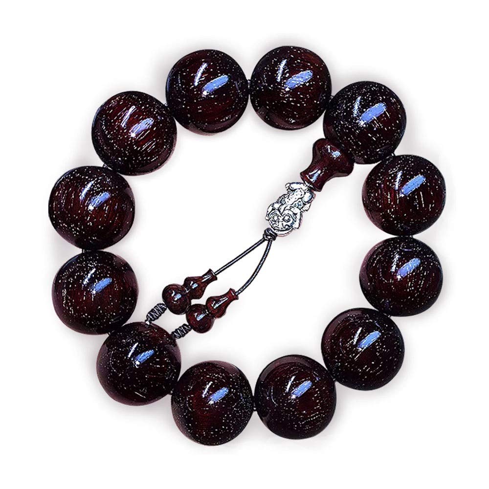 Natural Red Sandalwood & Huanghuali Wood Bead Elastic Buddha Bracelet - Wealth & Good Luck Charm for Meditation, Yoga & Spiritual Protection
