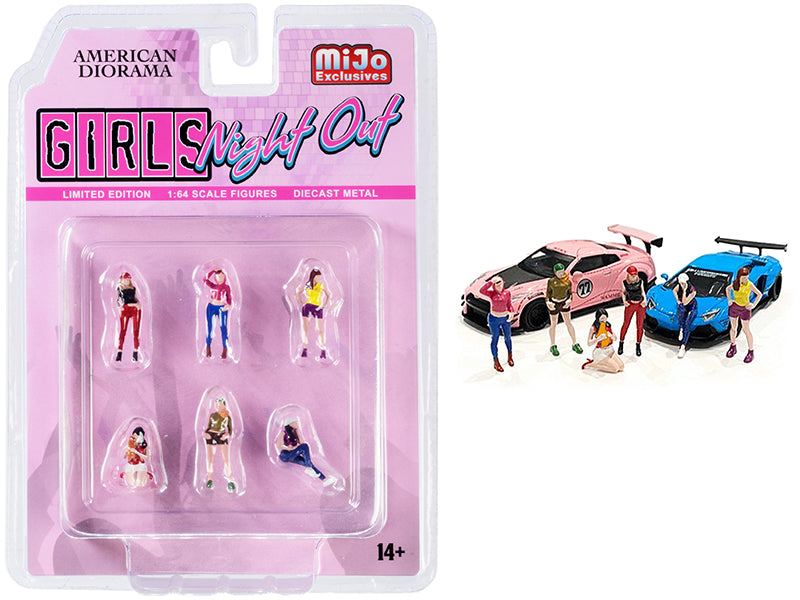 1/64 Scale Girls Night Out Diecast Figurine Set - 6 Piece Collectible Miniature Car Models by American Diorama | Perfect for Diorama Displays, Model Car Collections & Gift Giving
