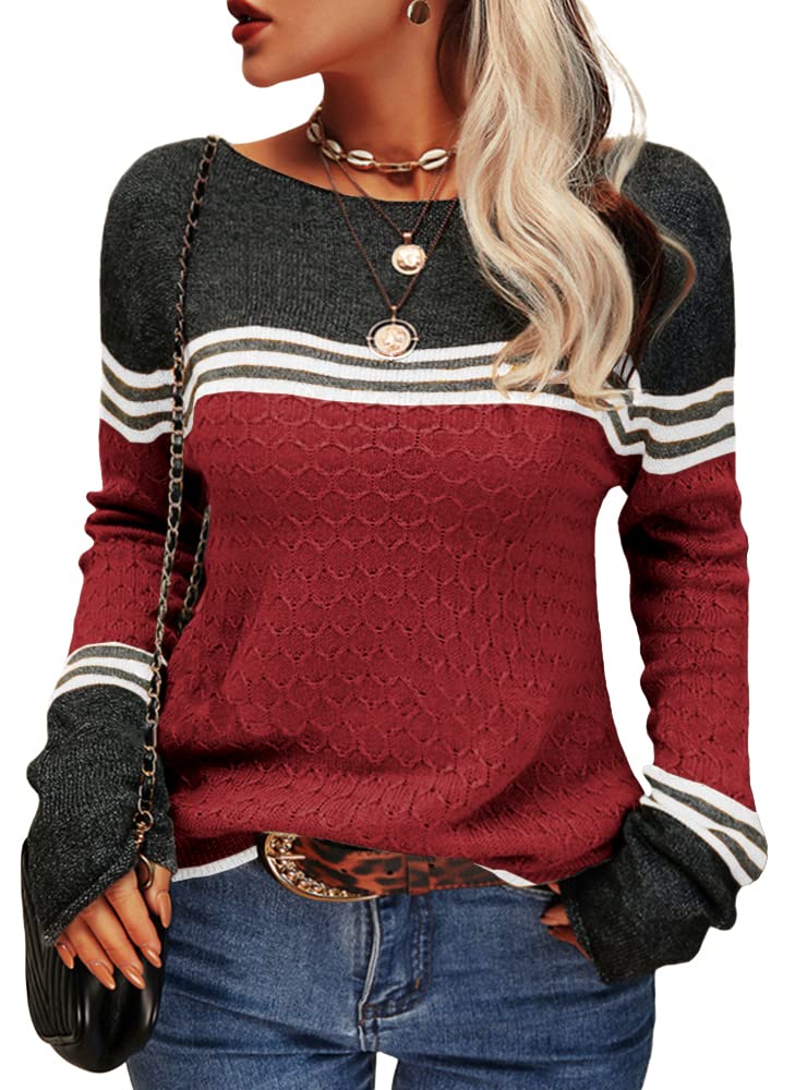 Grlasen Women's Fashion Colorblock Pullover Sweater - Round Neck Knitwear Tops for Autumn/Winter | Cozy Casual Wear for Office, Dating & Weekend Outfits