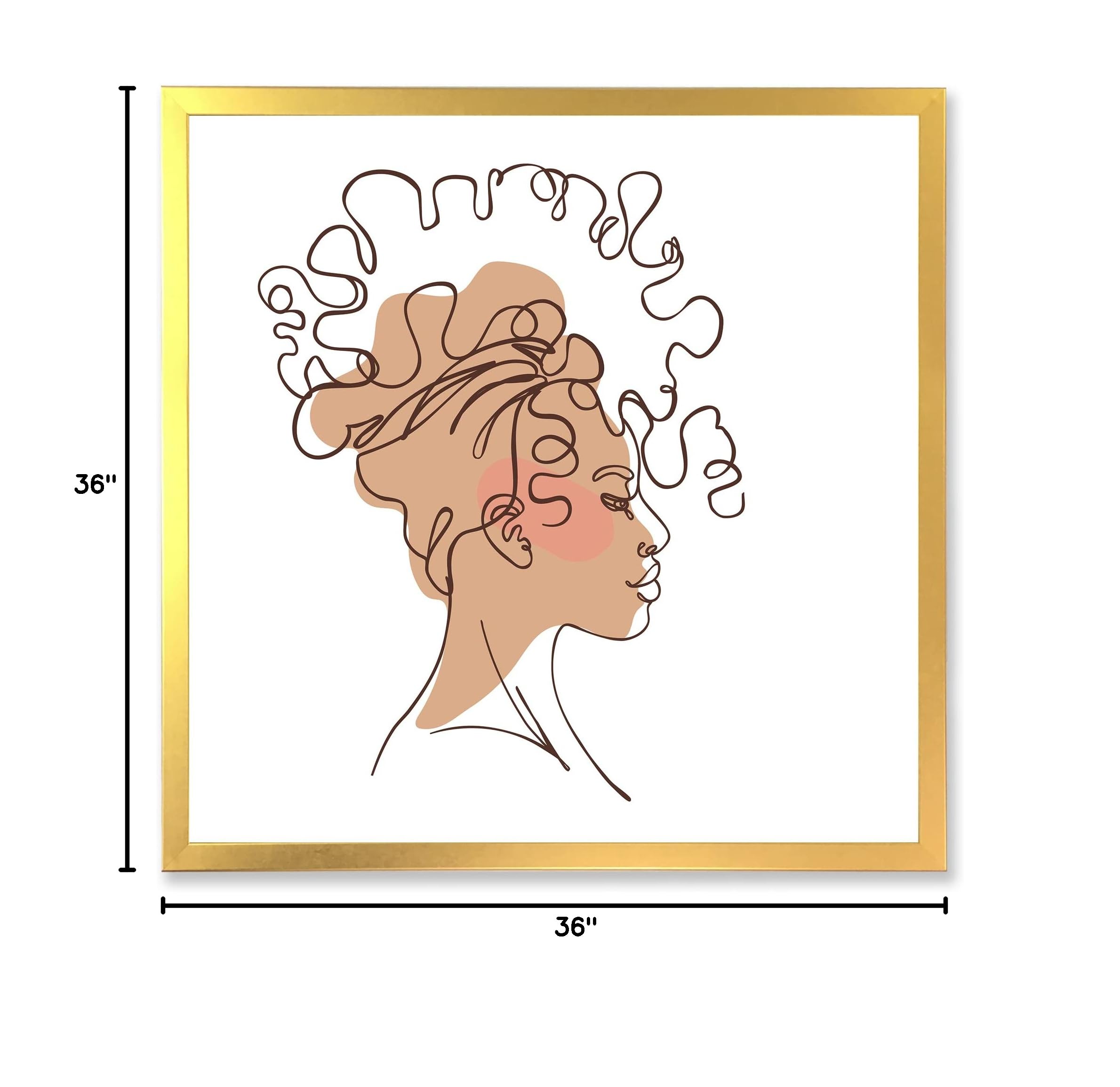DesignQ One Line Portrait of African American Woman - Modern Minimalist Framed Wall Art for Living Room, Bedroom & Office Decor