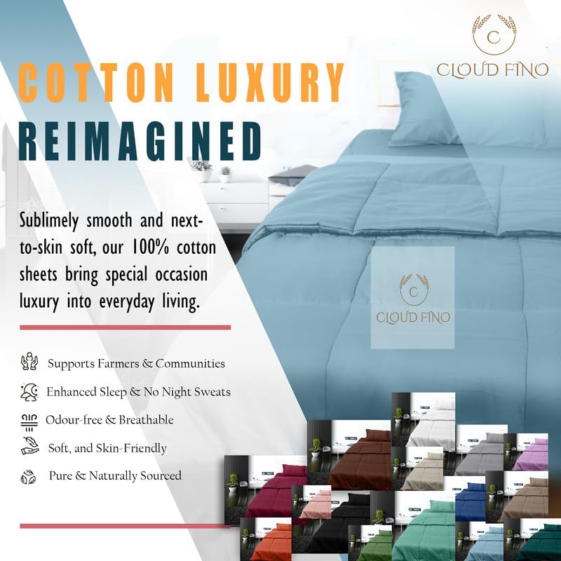Ultra-Soft 3-Piece Box Stitched Cotton Comforter Set - Luxury Hotel-Quality Bedding, Wrinkle & Allergen Resistant, Breathable for All Seasons (Light Blue, King/California King Size) - Perfect for Master Bedrooms, Guest Rooms & Airbnbs