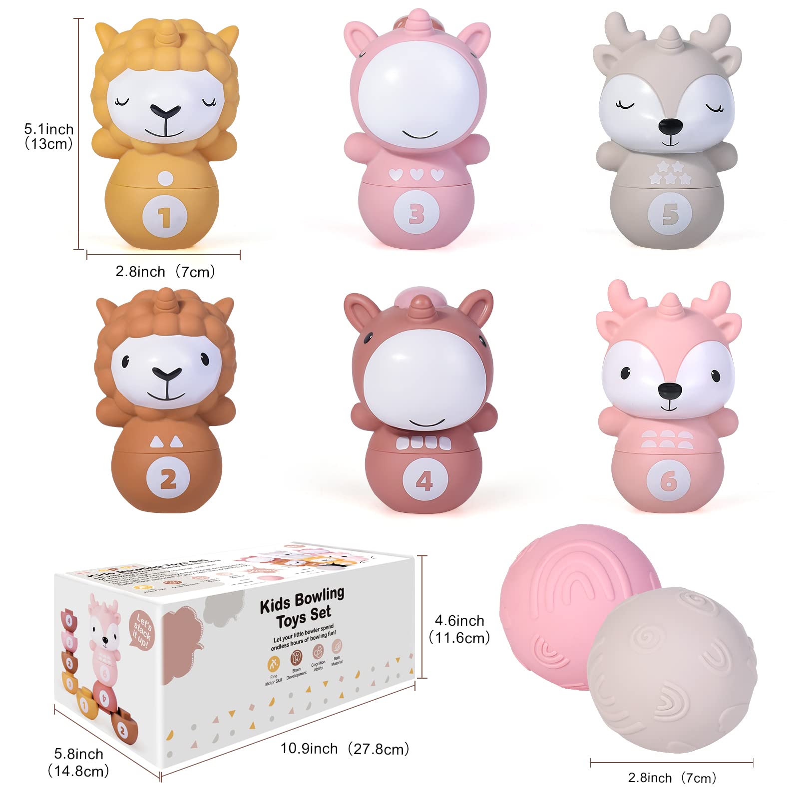Nueplay Kids Stacking & Nesting Toys Set - 6 Soft Bowling Pins & 2 Balls for Toddlers 6+ Months - Early Learning Baby Toys for Boys & Girls - Perfect for Indoor Play, Birthday Gifts & Developmental Activities