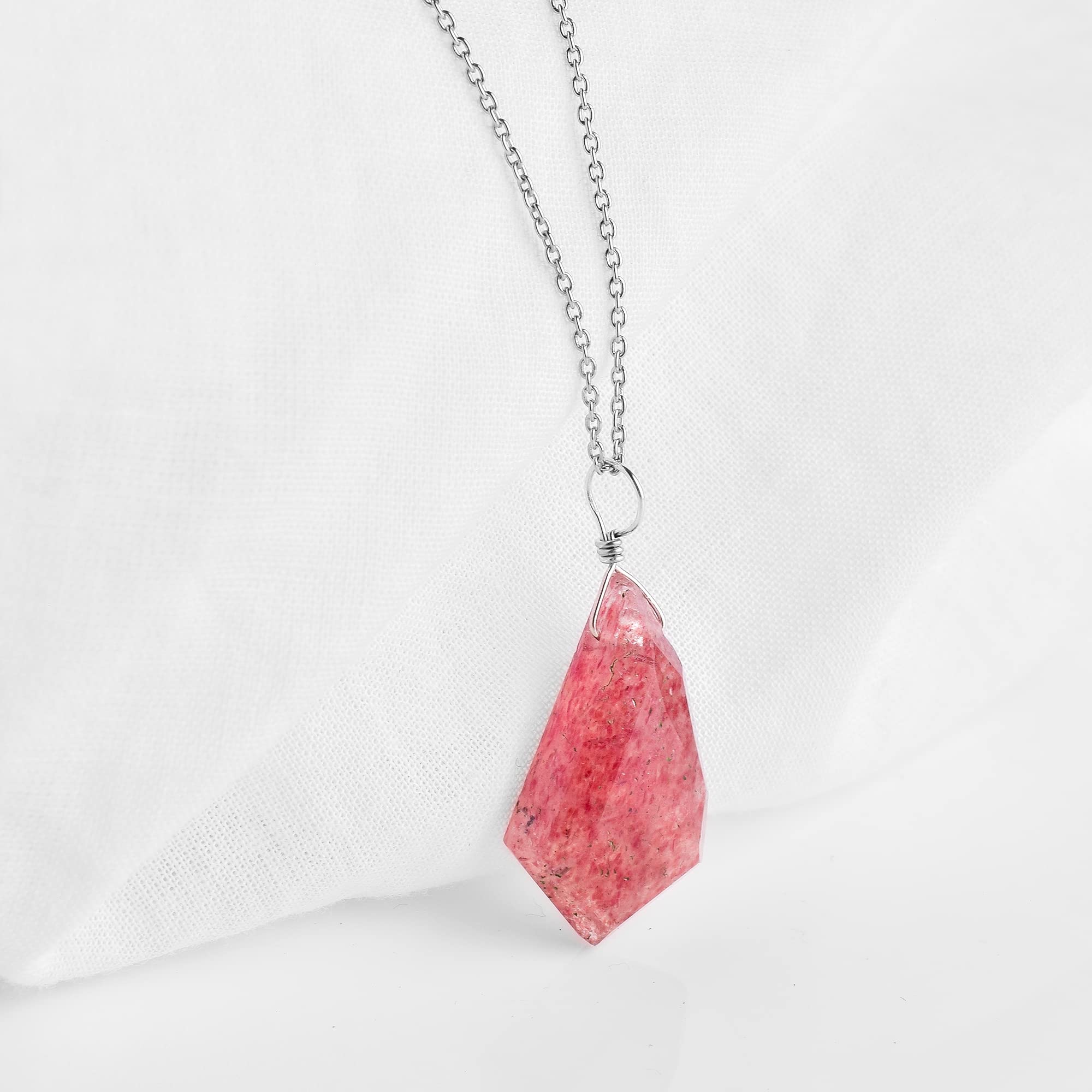 Natural Strawberry Quartz Pendant Necklace - Rhodium Plated 925 Sterling Silver Gemstone Jewelry | Handcrafted Dainty Wire Pendant for Women | Perfect Gift for Birthday, Anniversary & Everyday Elegance