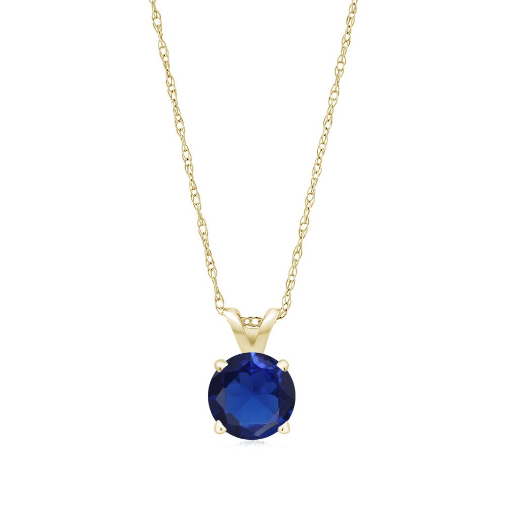14K Yellow Gold Round 5MM Birthstone Pendant Necklace for Women | Genuine Gemstone Solitaire Jewelry with 18