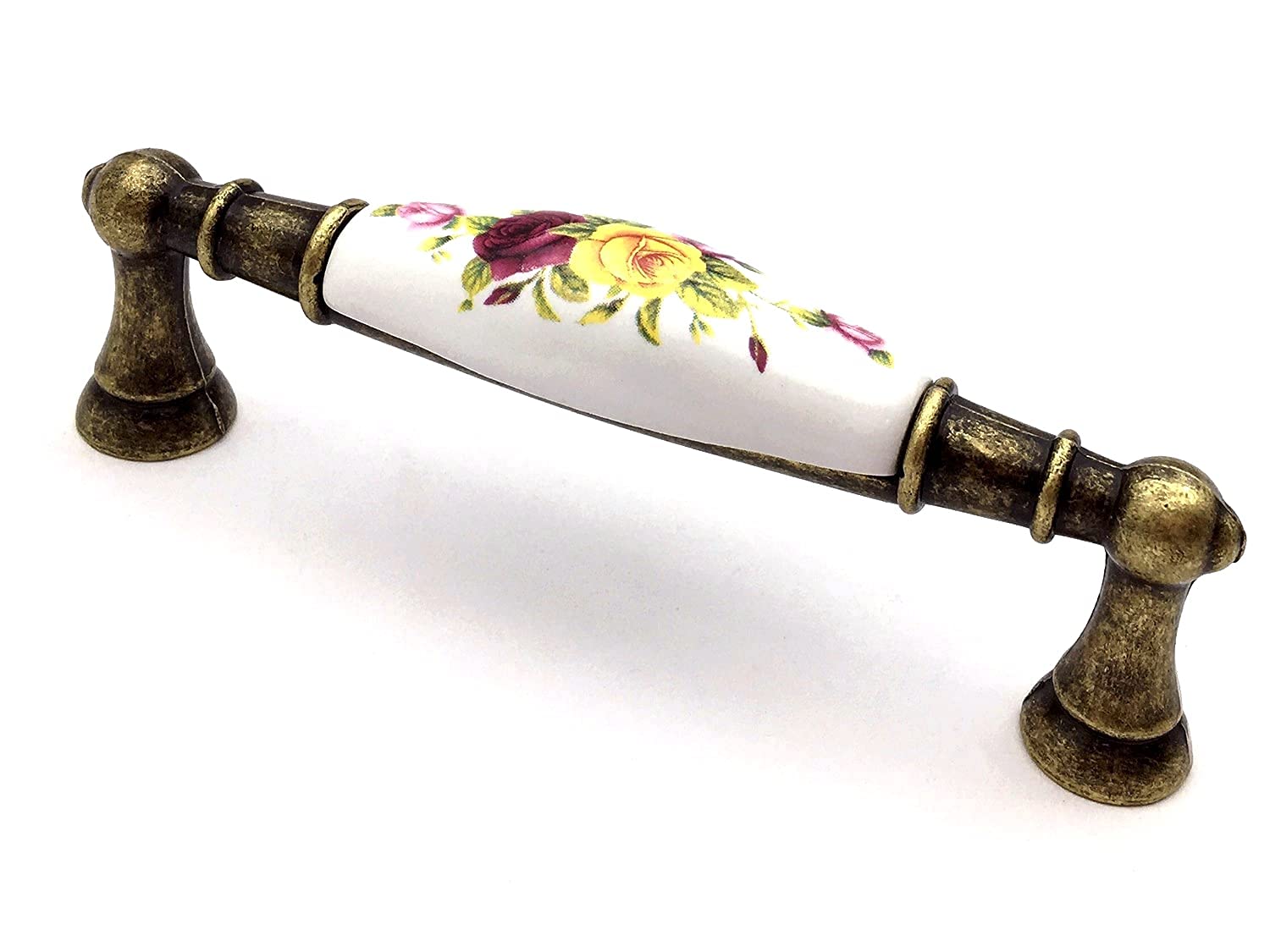 Vintage Floral Ceramic Drawer Pulls - 3.75