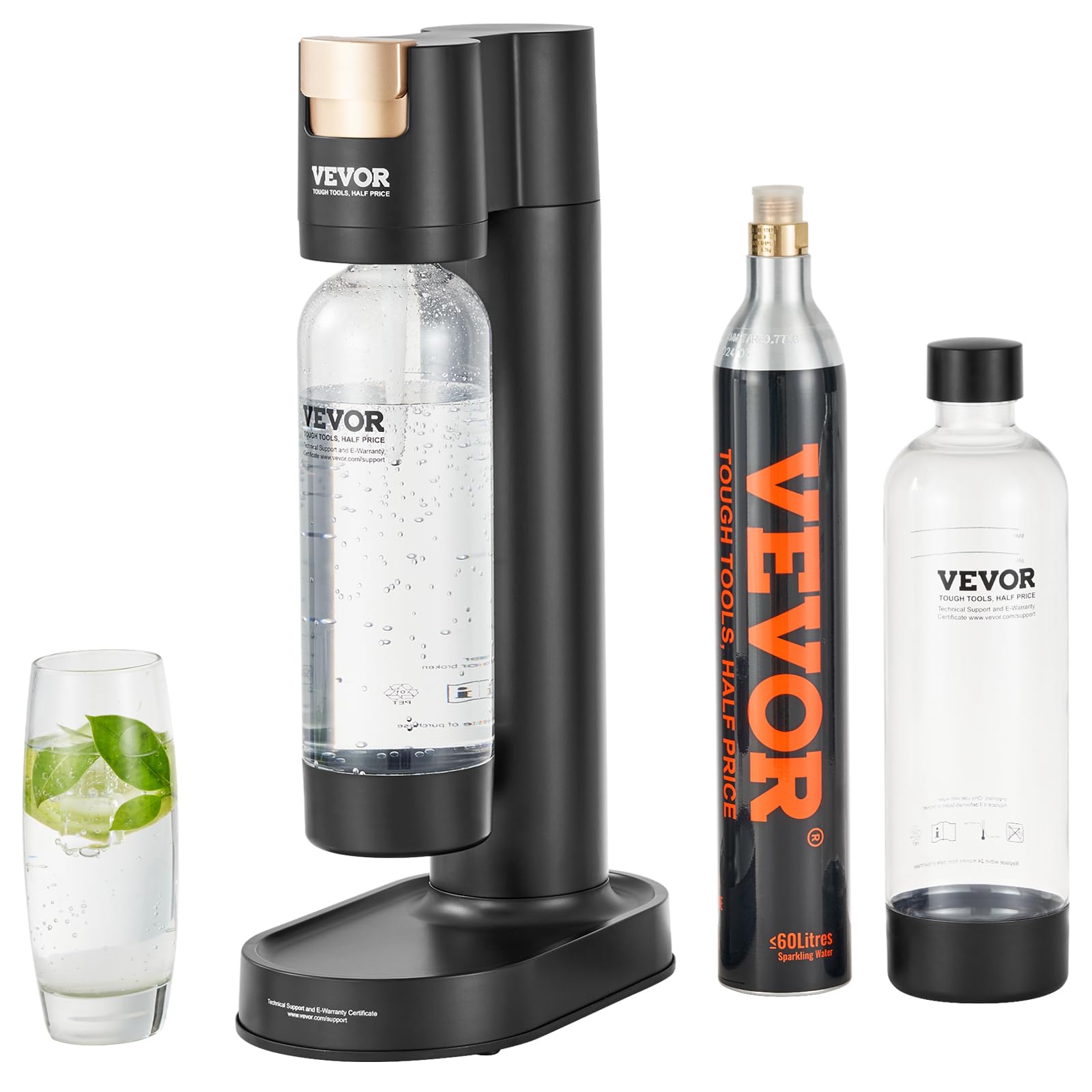VEVOR Sparkling Water Maker - Home Soda Machine with 2 BPA-Free 1L PET Bottles | CO2 Carbonation System (Cylinder Included, No Gas) | Works with 60L Screw-in CO2 Tanks | Perfect for Homemade Soda, Flavored Water & Cocktails
