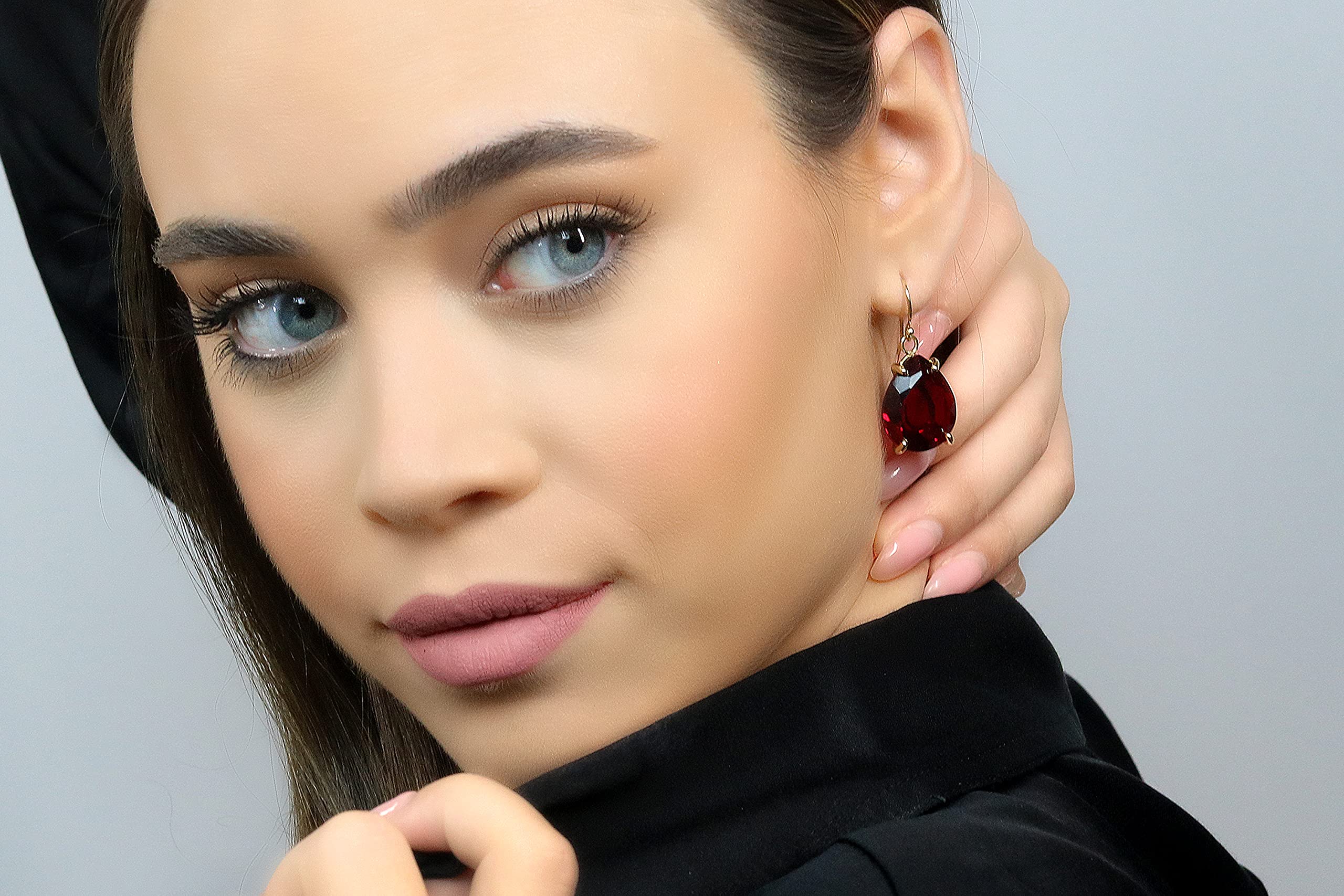 Elegant Bold Garnet Earrings for Women | January Birthstone Jewelry | Dangling Pear-Shaped Red Gemstone Earrings | Perfect for Weddings, Parties & Special Occasions | Fashionable Gift for Her