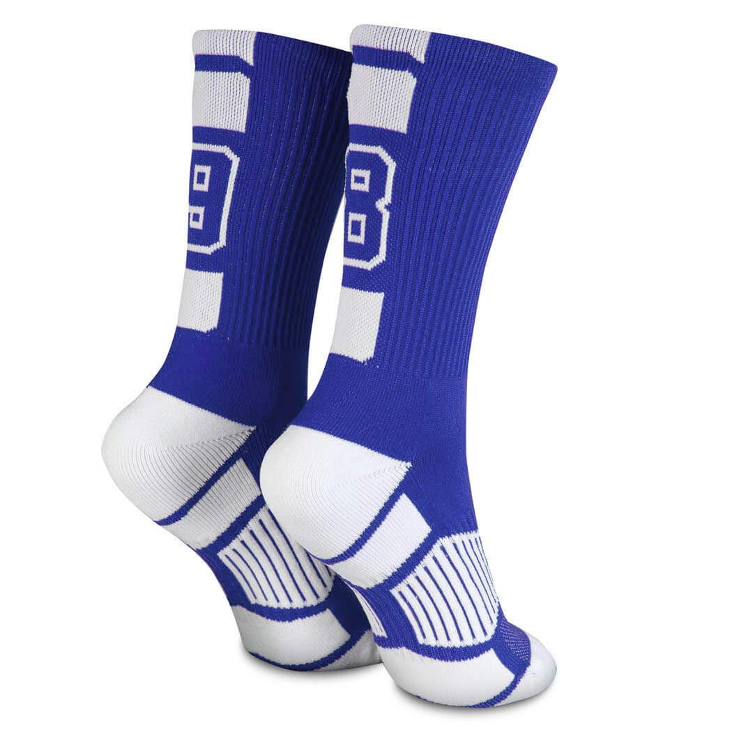Custom Team Number Crew Socks for Youth & Adults - Athletic Sports Socks in Blue | Personalized with Your Choice of Number | Perfect for Basketball, Soccer & Team Sports