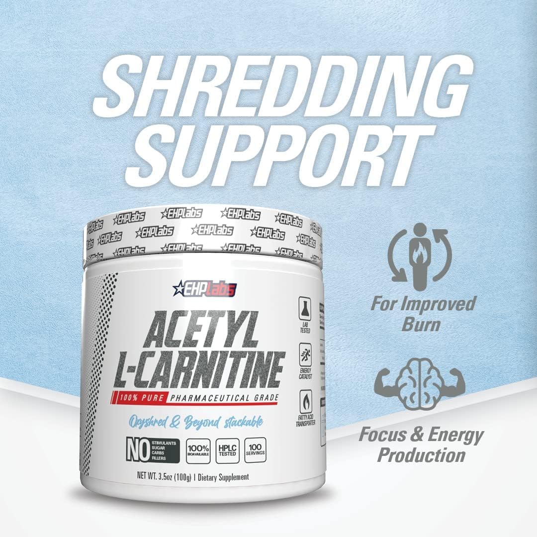 EHP Labs Acetyl L-Carnitine Powder 100g - Premium ALCAR Supplement for Weight Loss, Brain Function & Energy Boost - Perfect for Keto Diet & Fitness Enthusiasts