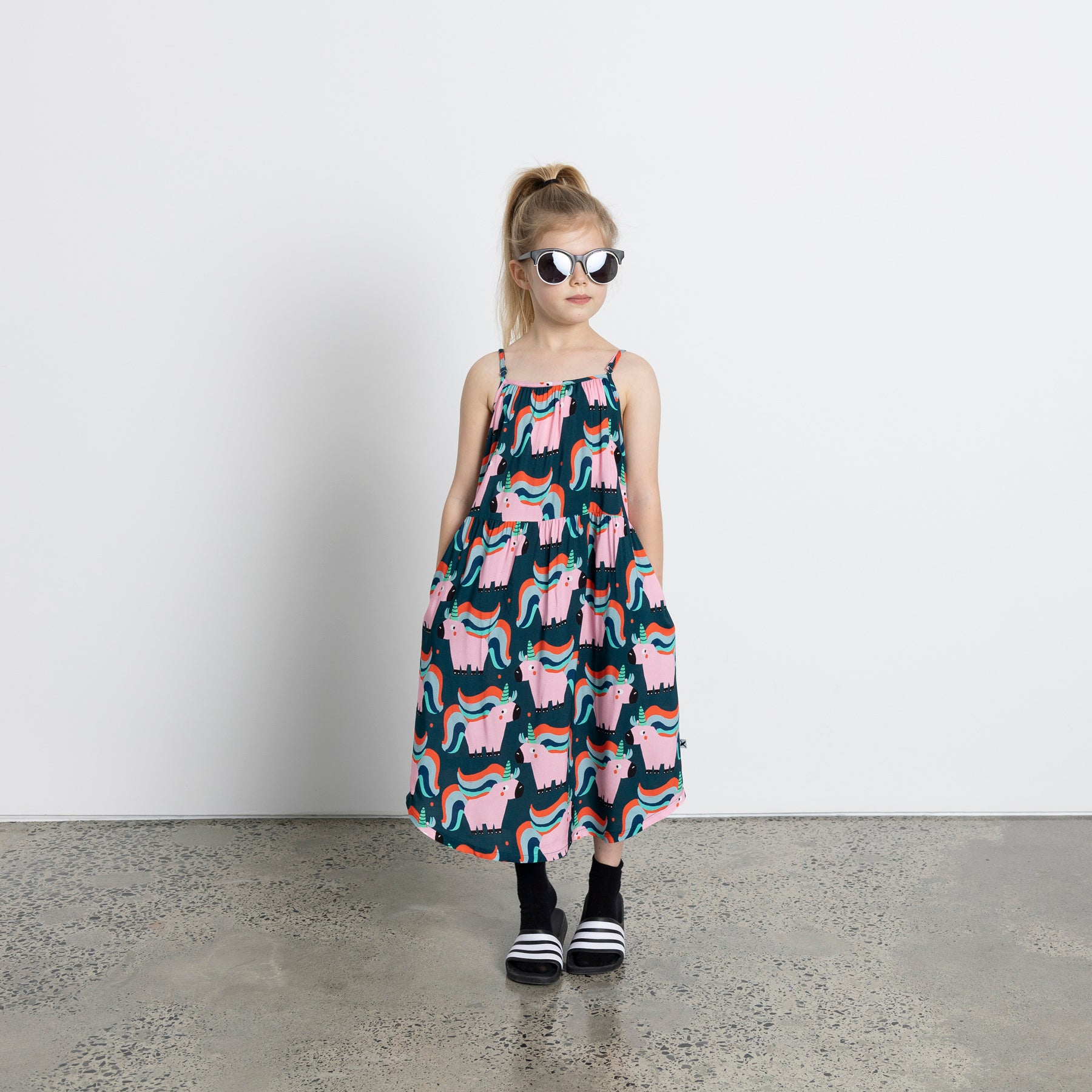 Minti Sporty Unicorns Midi Dress for Women - Dark Turquoise Casual Summer Dress for Beach, Party & Everyday Wear